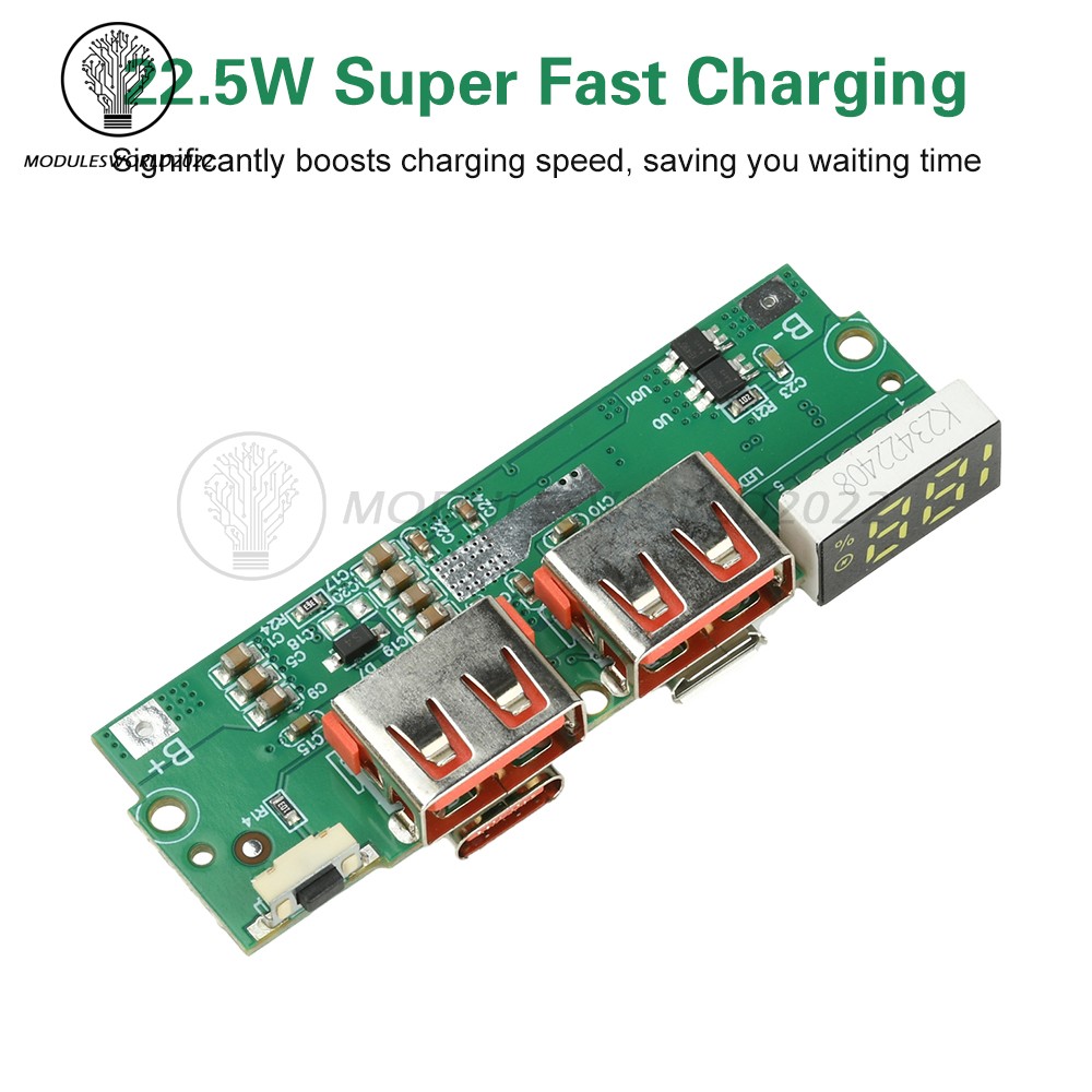 PD/QC 22.5W Fast Charging Module DIY Mobile Power Bank Circuit Board LED Display