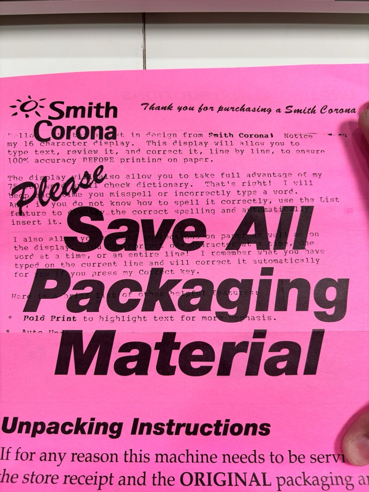 Smith Corona Memory Correct Electric Typewriter Model NA1HH w/ Manual – Tested