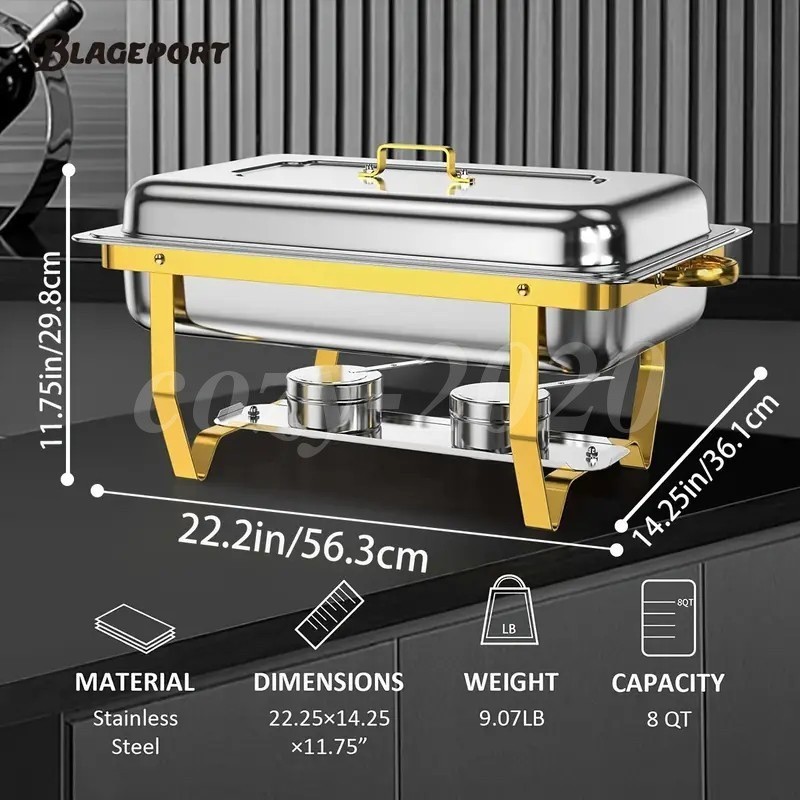 4 Pack Chafing Dish Buffet Set 9QT Stainless Steel Chafing Dishes Gold & Silver