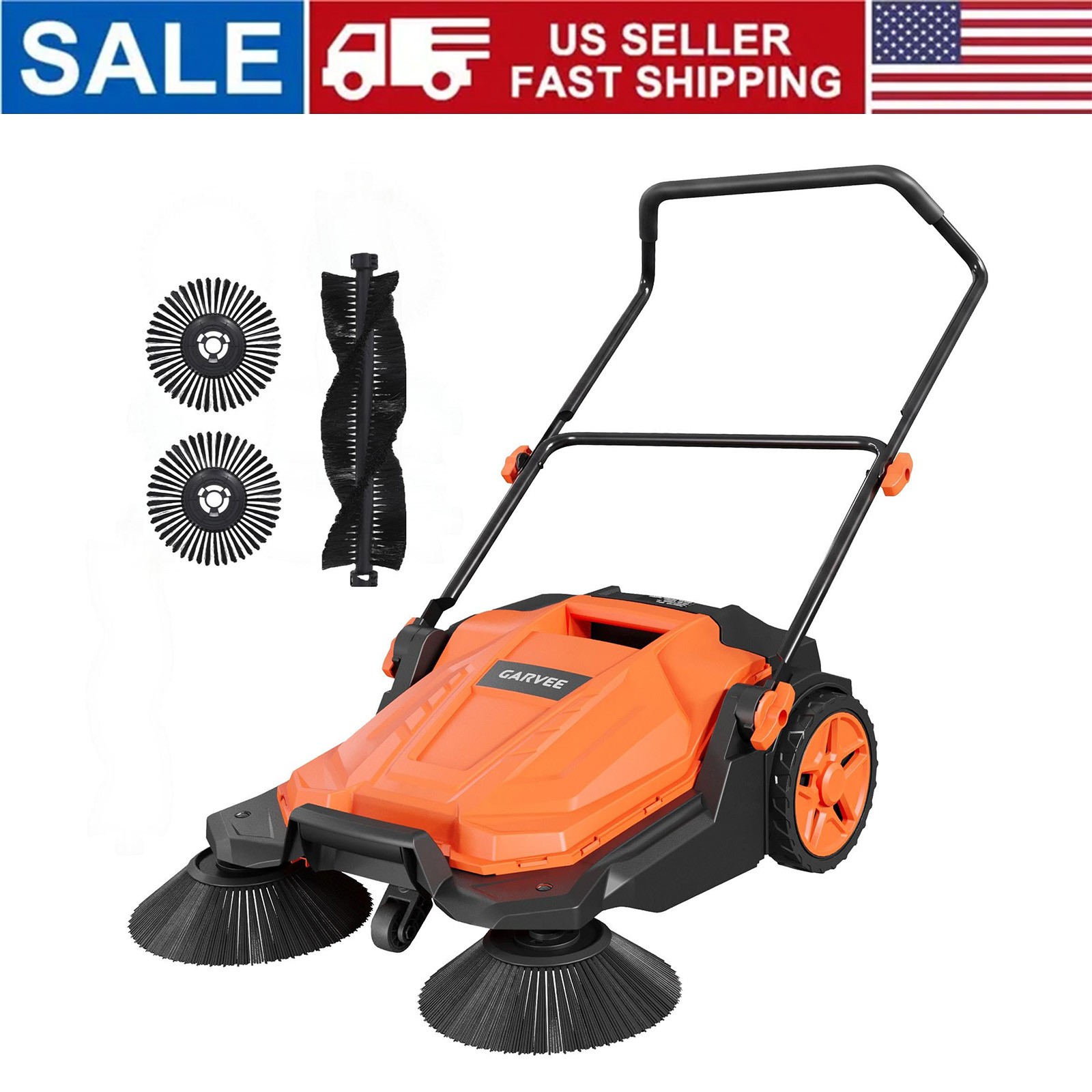 Walk-Behind Floor Sweeper, 25.6 in Sweeping Width, Outdoor Hand Push Sweeper