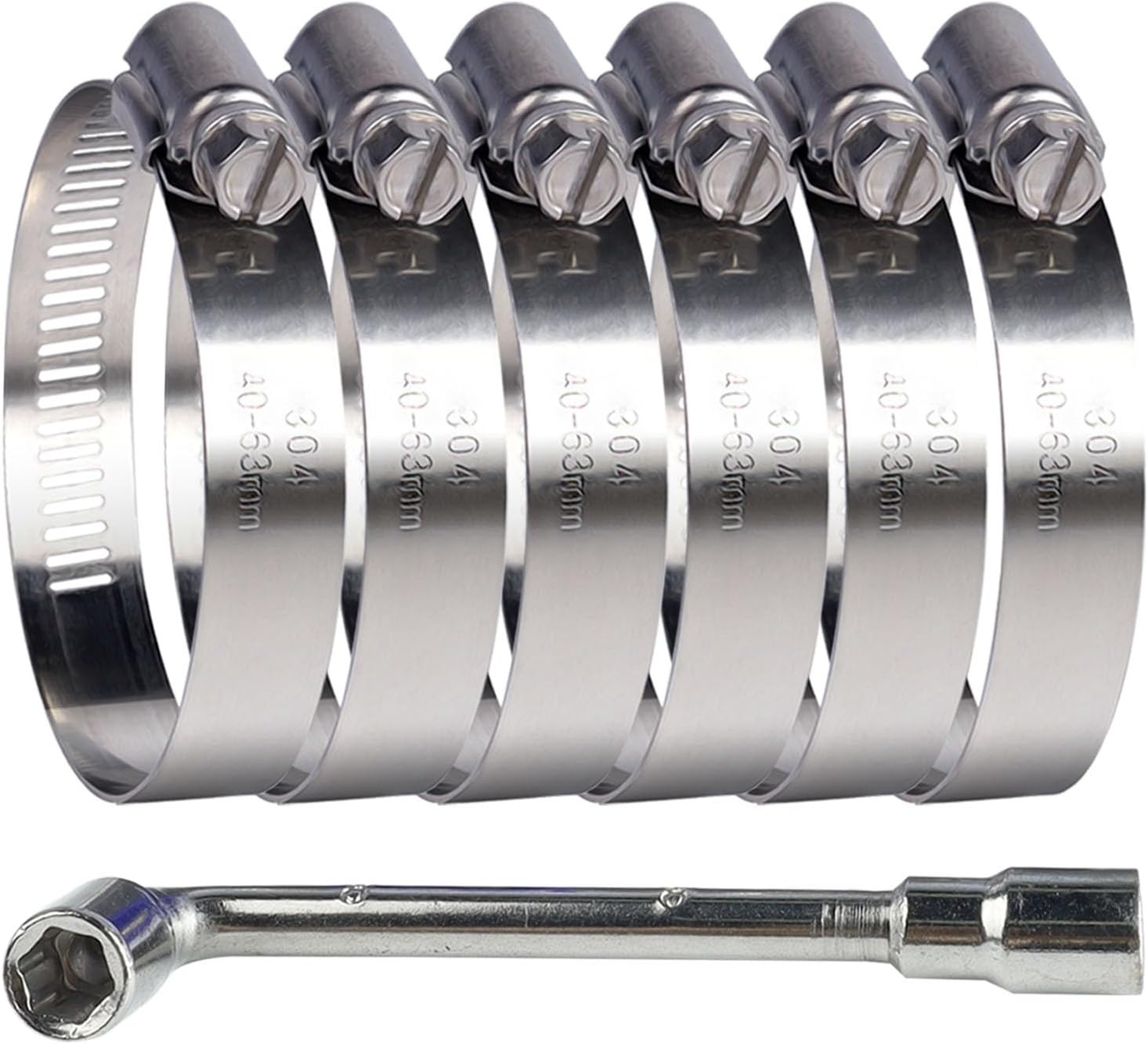 6 Pack Stainless Steel Hose Clamps – Adjustable 1.5″ – 2.5″ (40-63Mm) Worm Gear