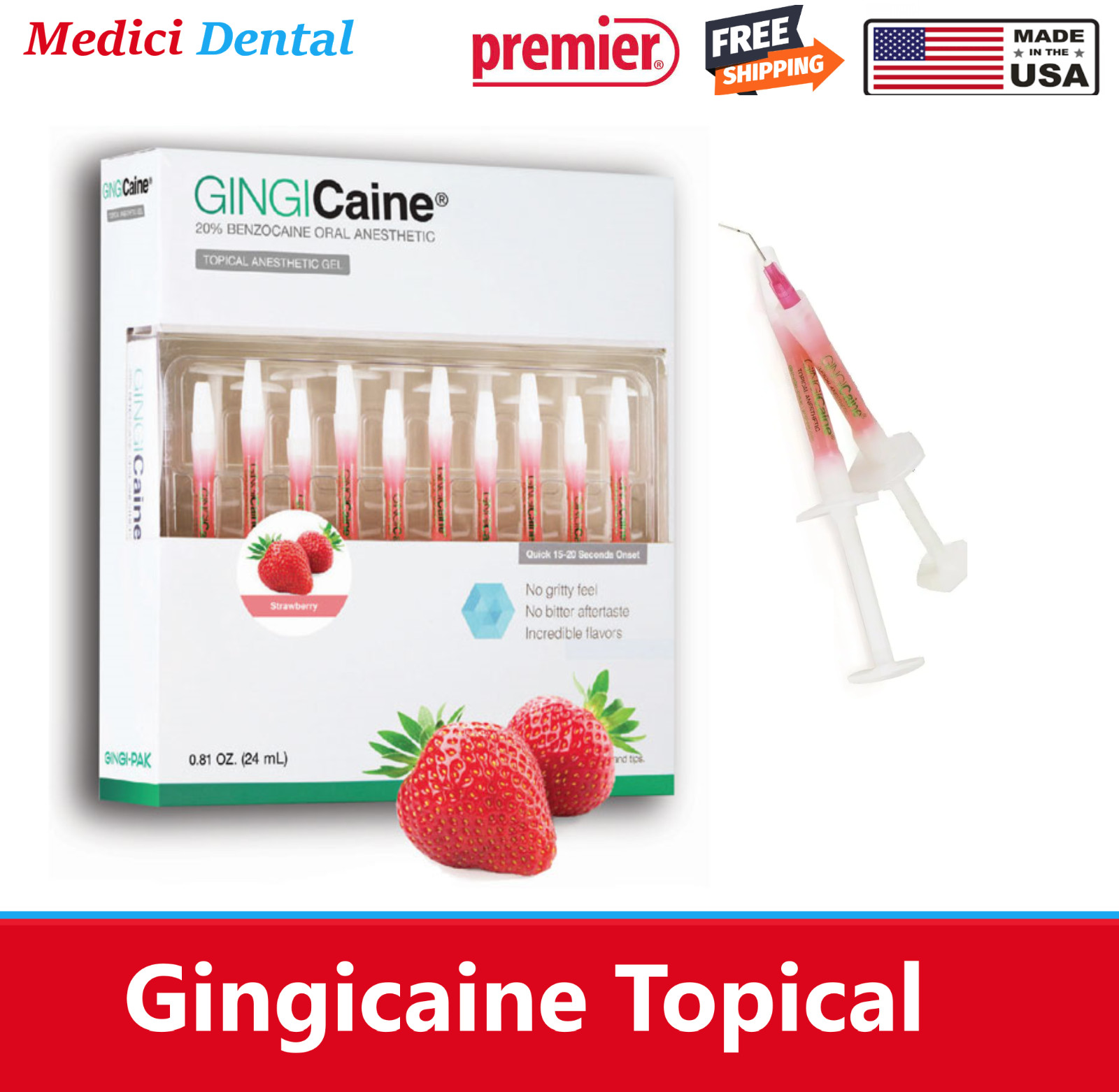 Gingicaine Topical Anesthetic Gel in Syringe. 1.2 ml prefilled syringe Ex: 11/27
