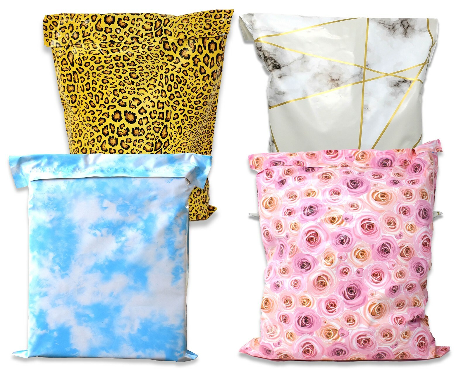 14×17 Leopard, Cloud, Marble, Roses Designer Poly Mailers, Shipping Mailing Bags