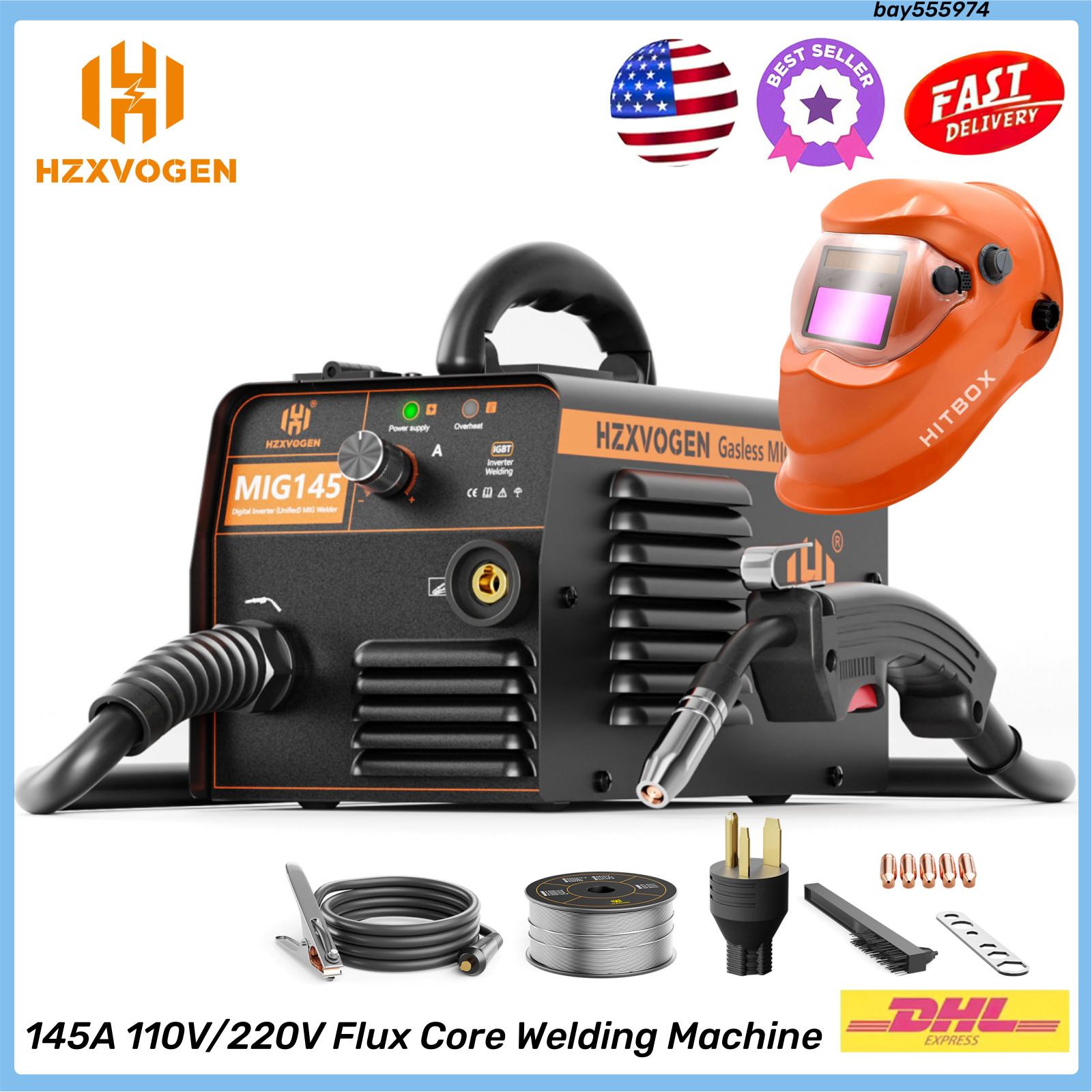 110V/220V Mini MIG Welder MIG Welding Machine Gasless Flux Core Weld Iron 145A