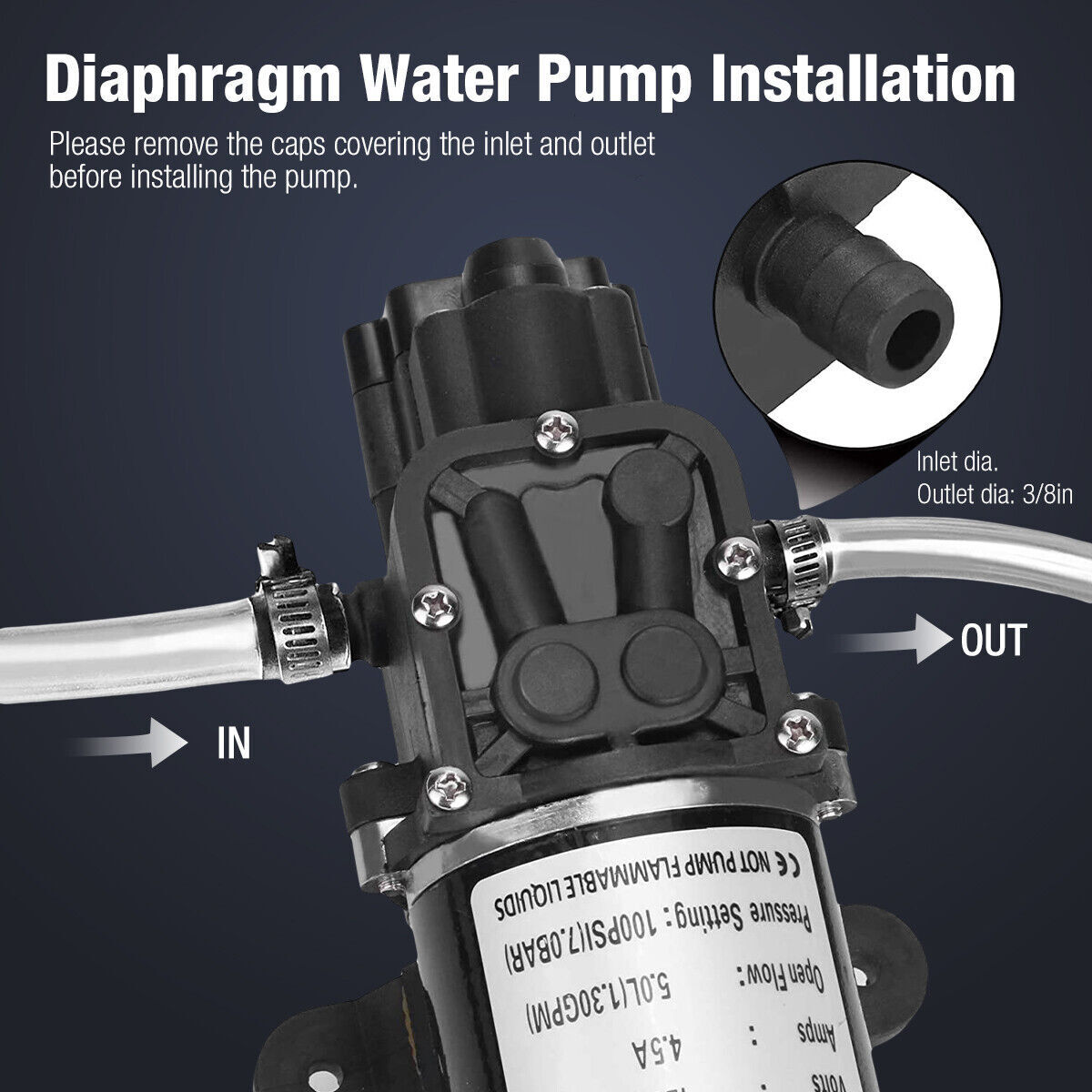 2Pack 12V Water Pump 130PSI Self Priming Pump Diaphragm High Pressure Switch