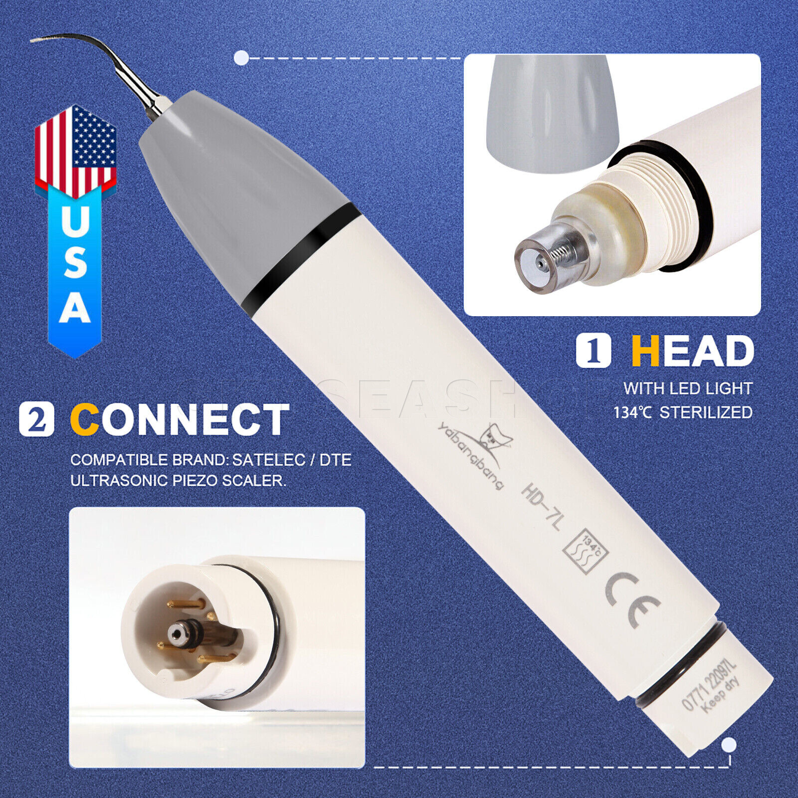 HD-7L Dental Ultrasonic Piezo Scaler Handpiece LED Light For DTE SATELEC USA