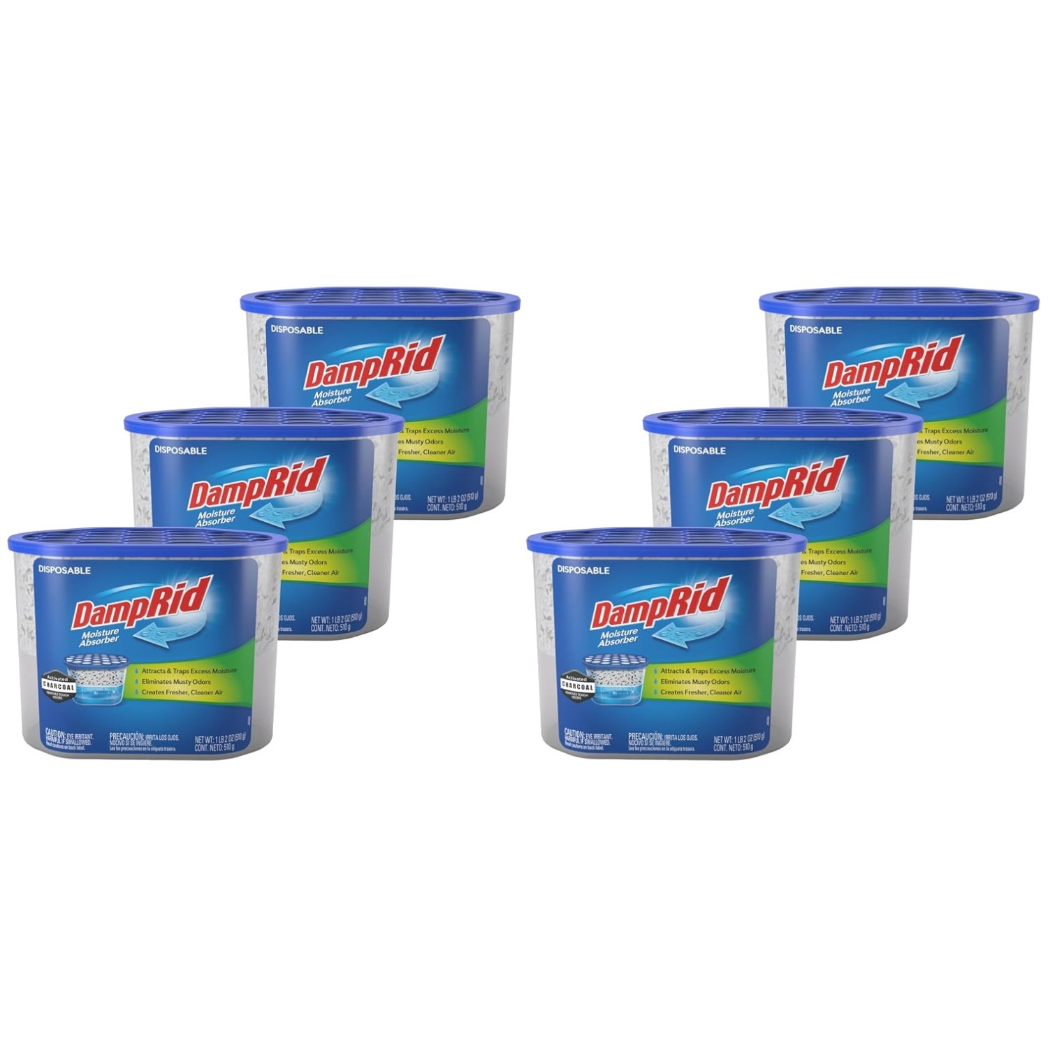 Charcoal Moisture Absorber, Fragrance Free, 18 oz, Pack of 6