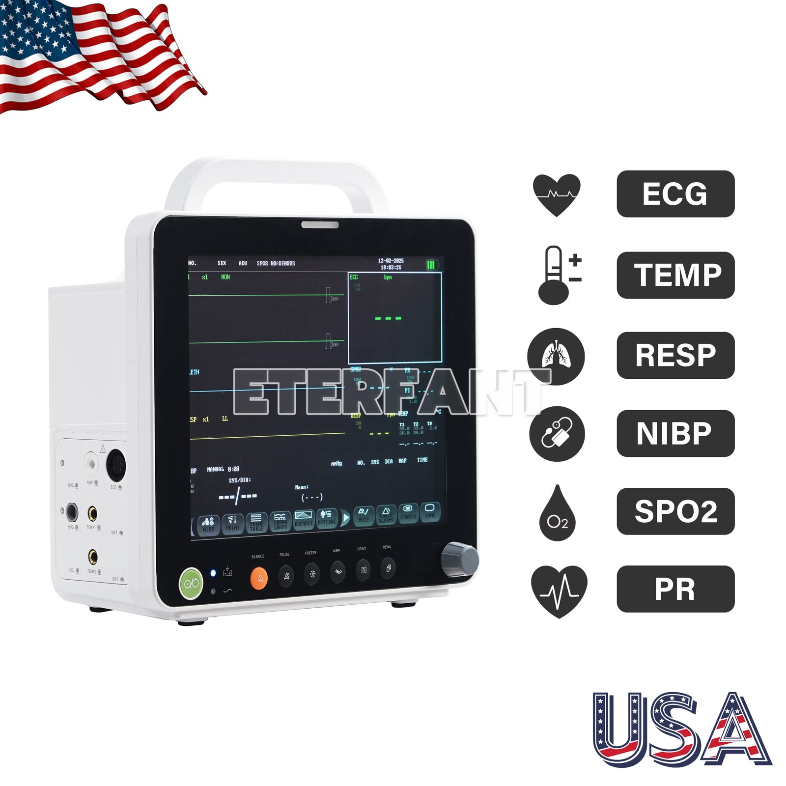 Patient Vital Sign Monitor ICU CCU Multi-Parameter ECG NIBP RESP TEMP SPO2 PR