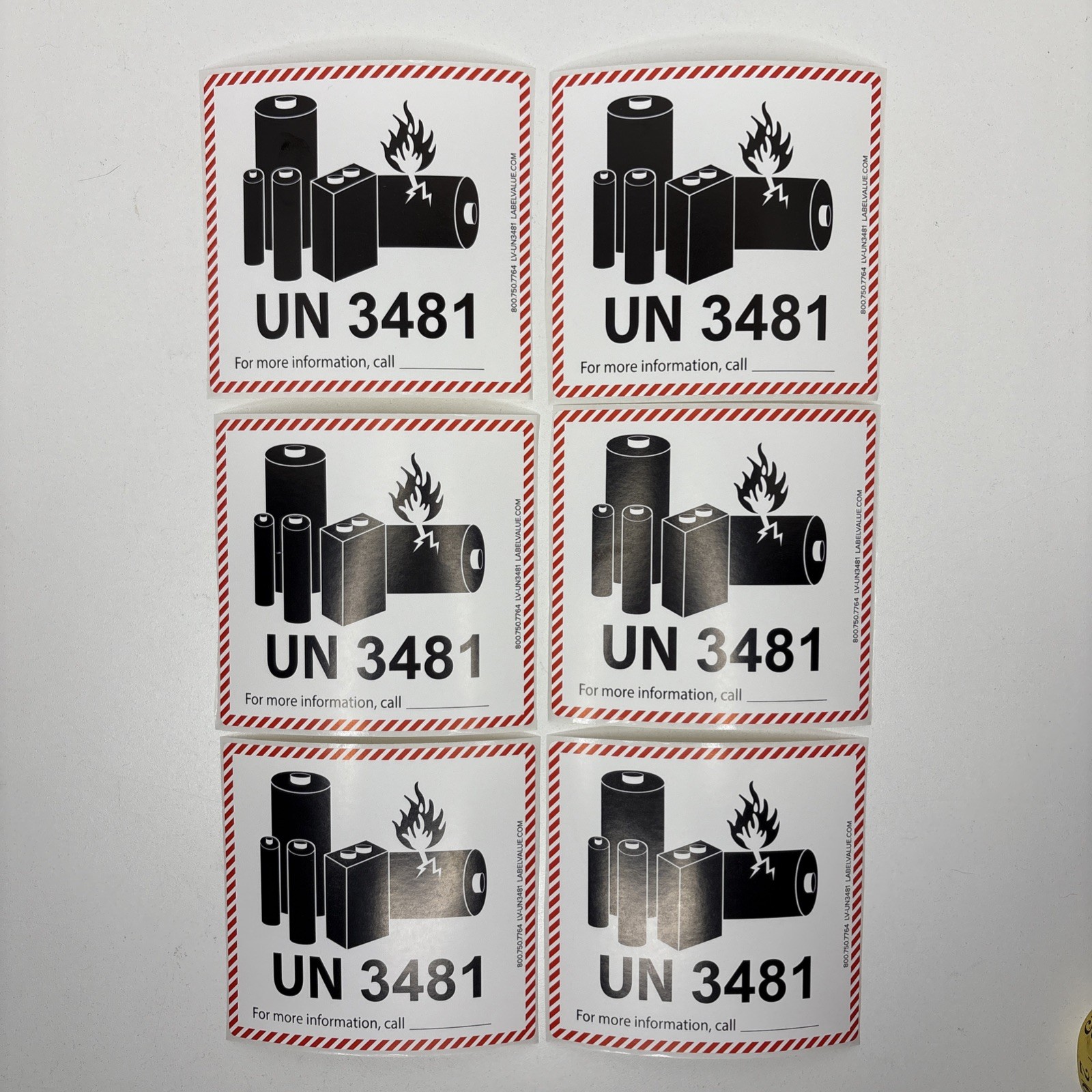 UN3481 Lithium Ion Battery Shipping Labels Stickers Lot of 6 4.75X4.5 inch