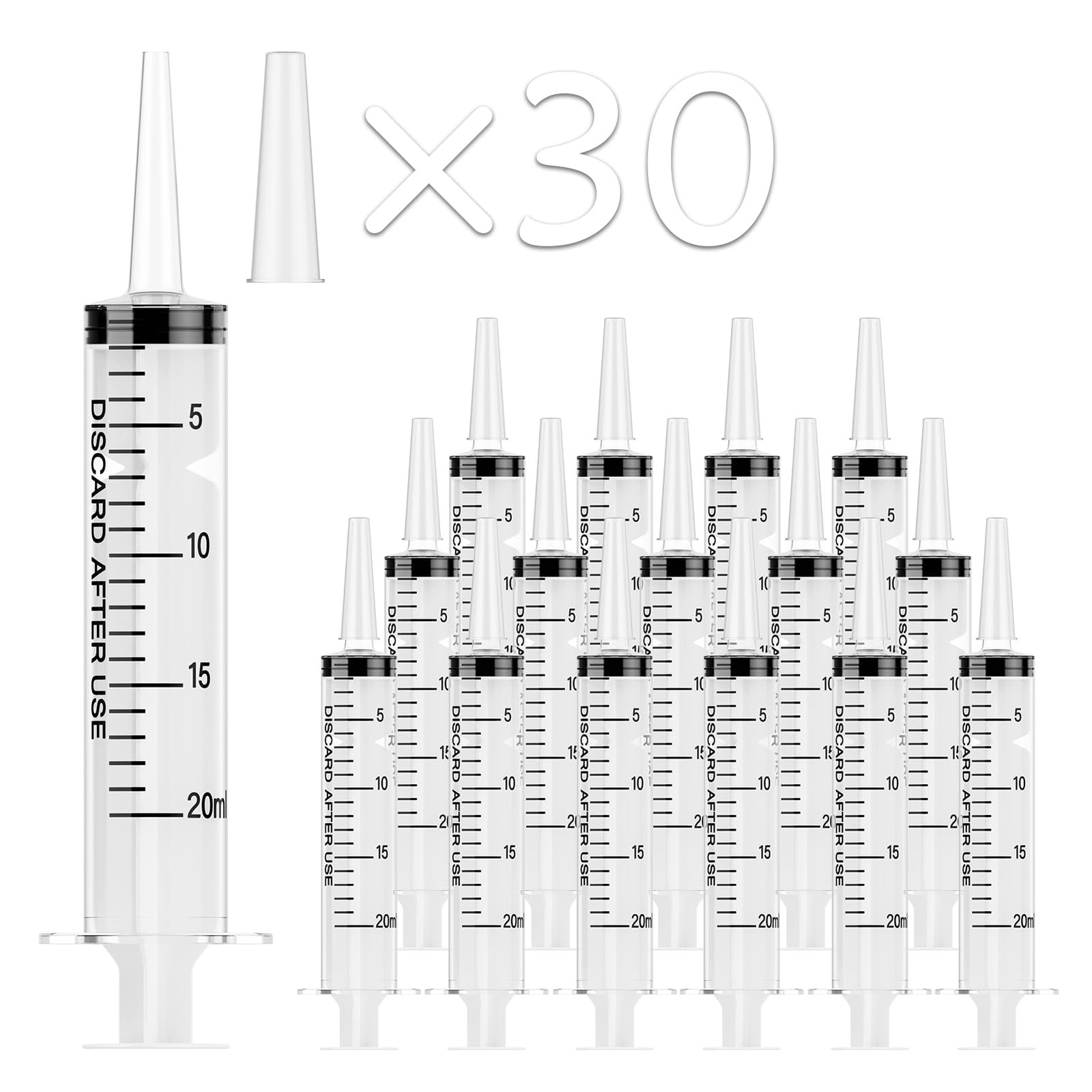 JOLLY PARTY 30 Pack 20mL Syringes, Plastic Syringes with Catheter Tip and Cap,