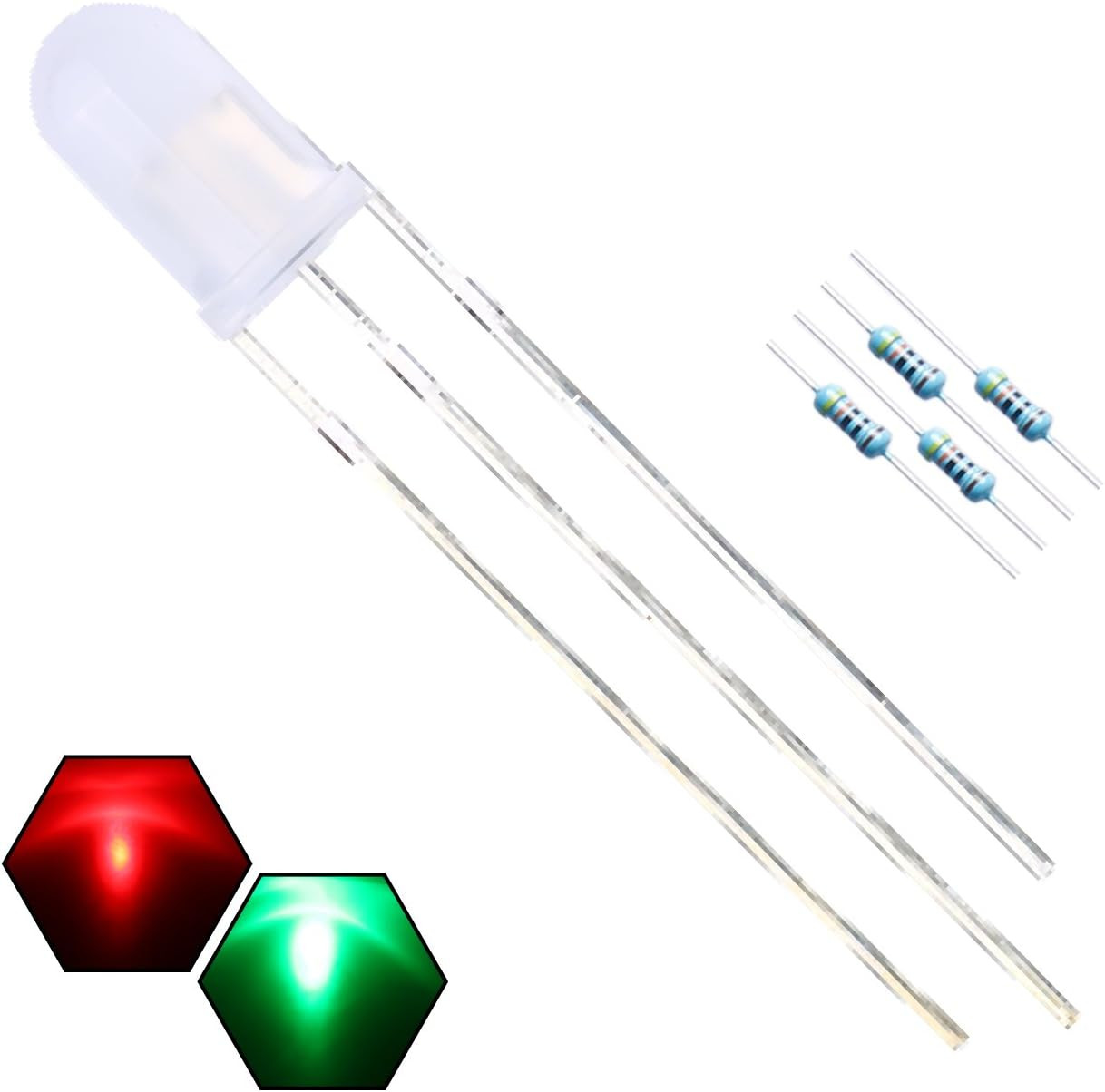 100Pcs 5Mm Red & Green Lights Bi-Color LED Diodes Common Cathode (White Lens) Di