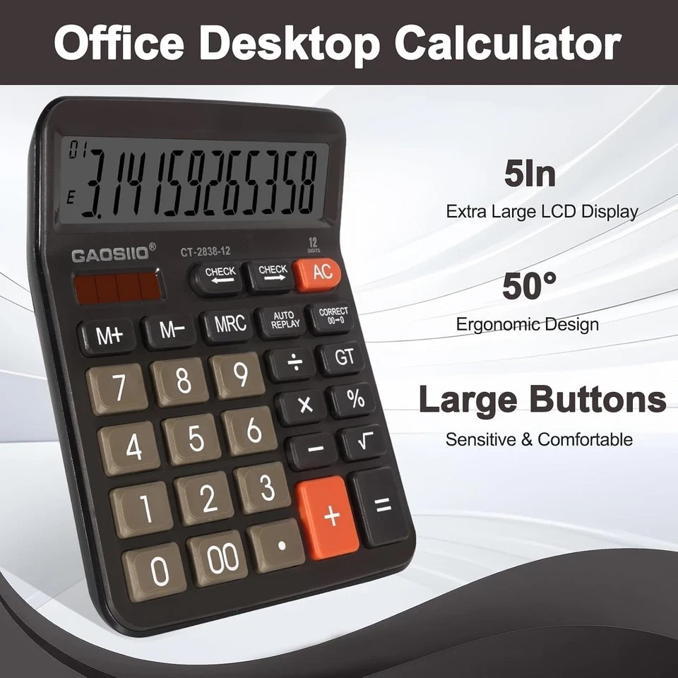 Desktop Calculator, Extra Large 5 Inch LCD Display, Desk Calculator, 12 Digits,