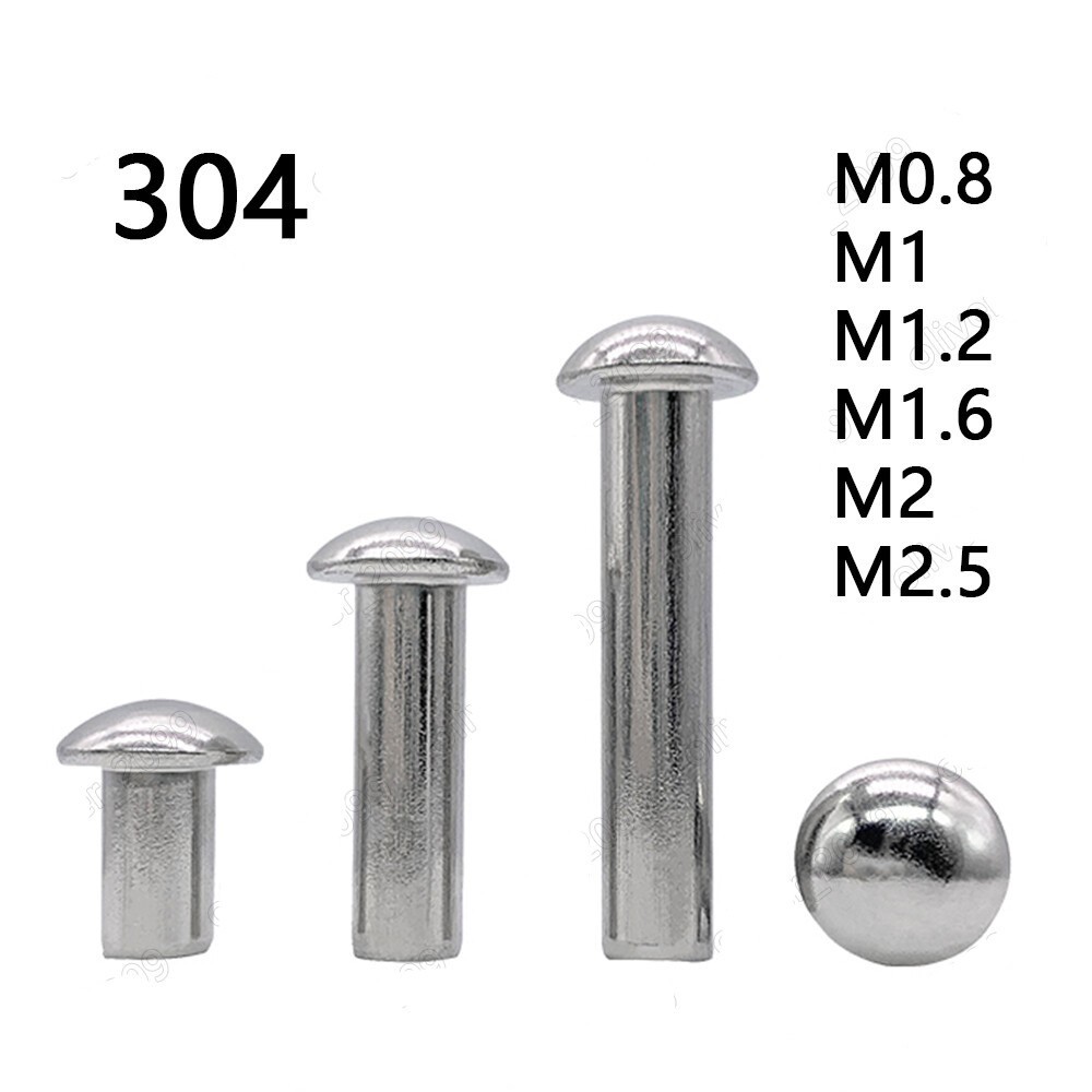304 Stainless Steel Round Head Rivets M0.8 M1 M1.2 M1.4 M1.6 M2 M2.5