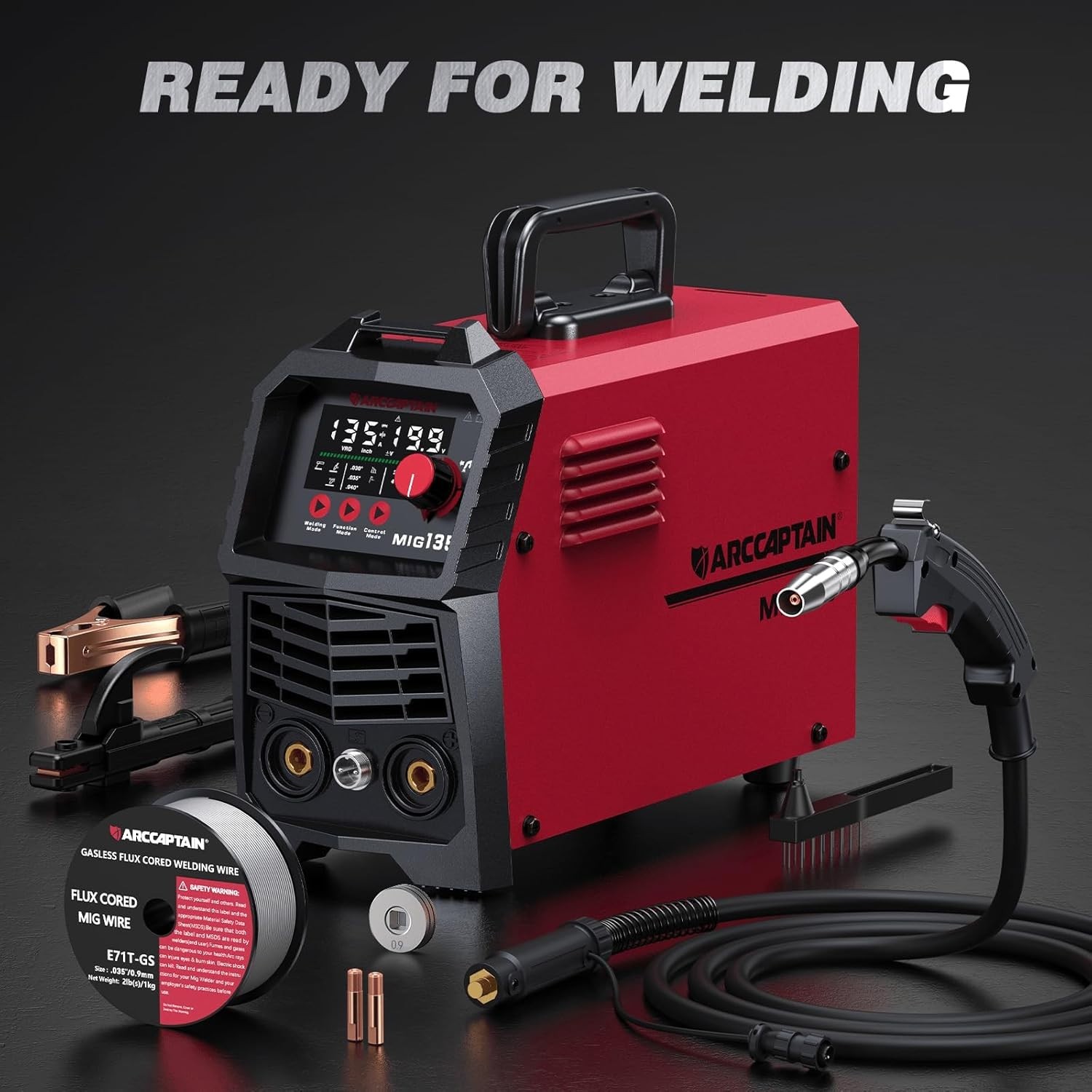 135A MIG Welder [Large LED Display] 110V Welder Flux Core MIG, Lift TIG, St