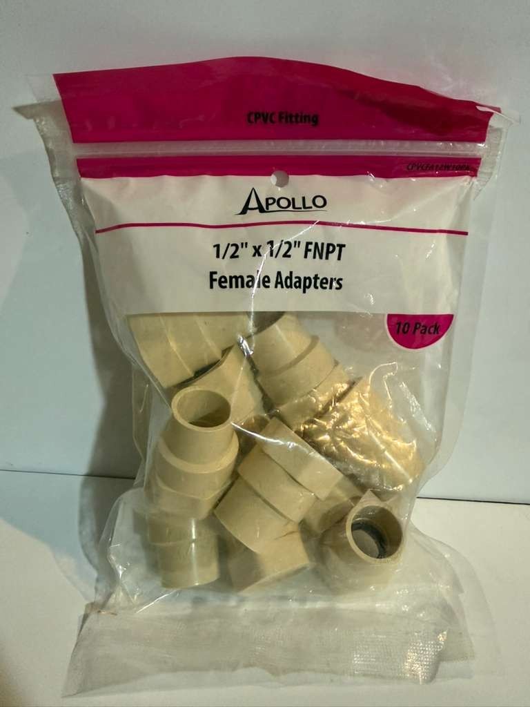 Apollo 1/2-in CPVC Female Adapter CPVCFA12W10PK 1/2″x1/2″ Female Adapter 10 Pack