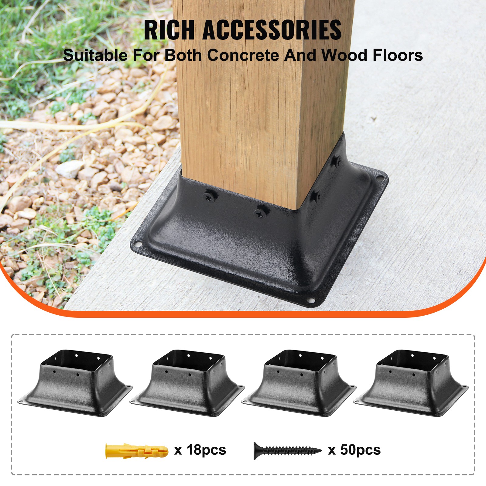 VEVOR 4Pcs 4×4 Post Base Brackets Heavy Duty for Standard Wood Post Anchor