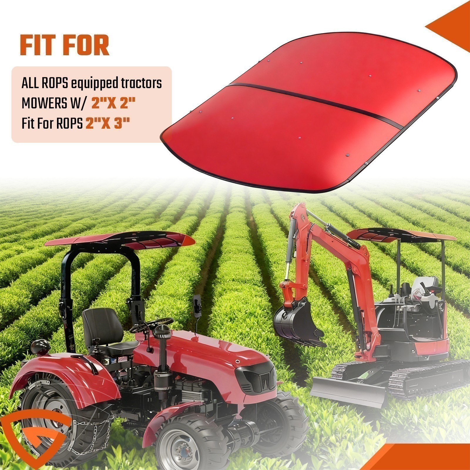 Sun Shield Tuff Top Tractor Canopy For ROPS 48″ X 52″-Red For 2″ x 2″ or 2″ x3″