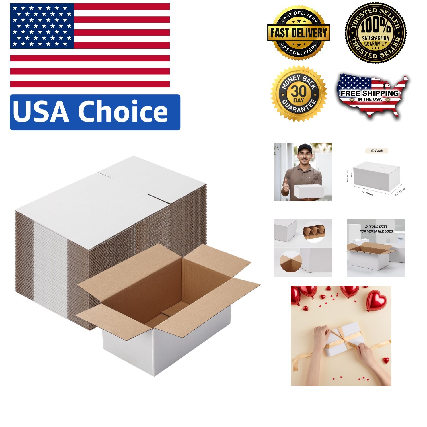 Reliable 40 Pack Shipping Boxes 8x5x5 Inches – Perfect for Packing Essentials