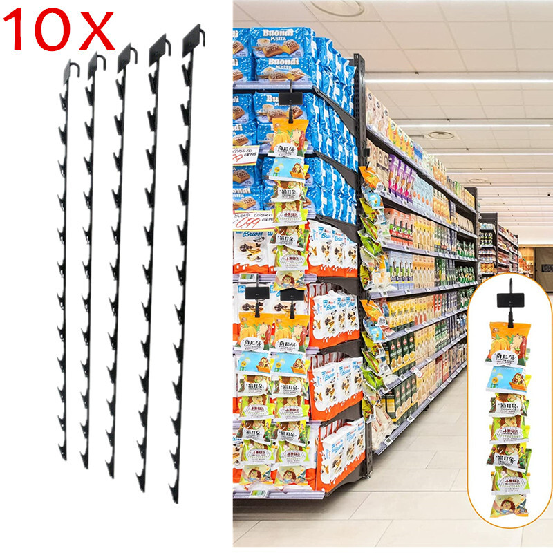 Hanging Merchandise Strips with Hooks, 31″ Chip Display Rack, 120 Clips, 10 Pcs
