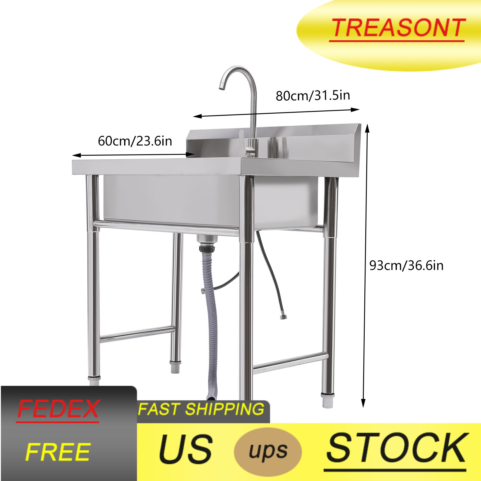 Kitchen Sink Stainless Steel Commercial 1 Compartment Utility Sink With Faucet