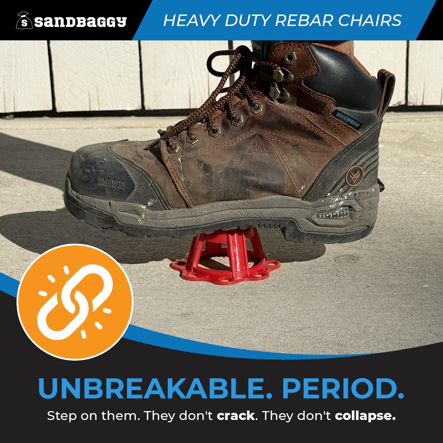 Sandbaggy Plastic Rebar Chair – Elevates Rebar 1 ½» or 2″ – Rebar #3 to #5 (Red)