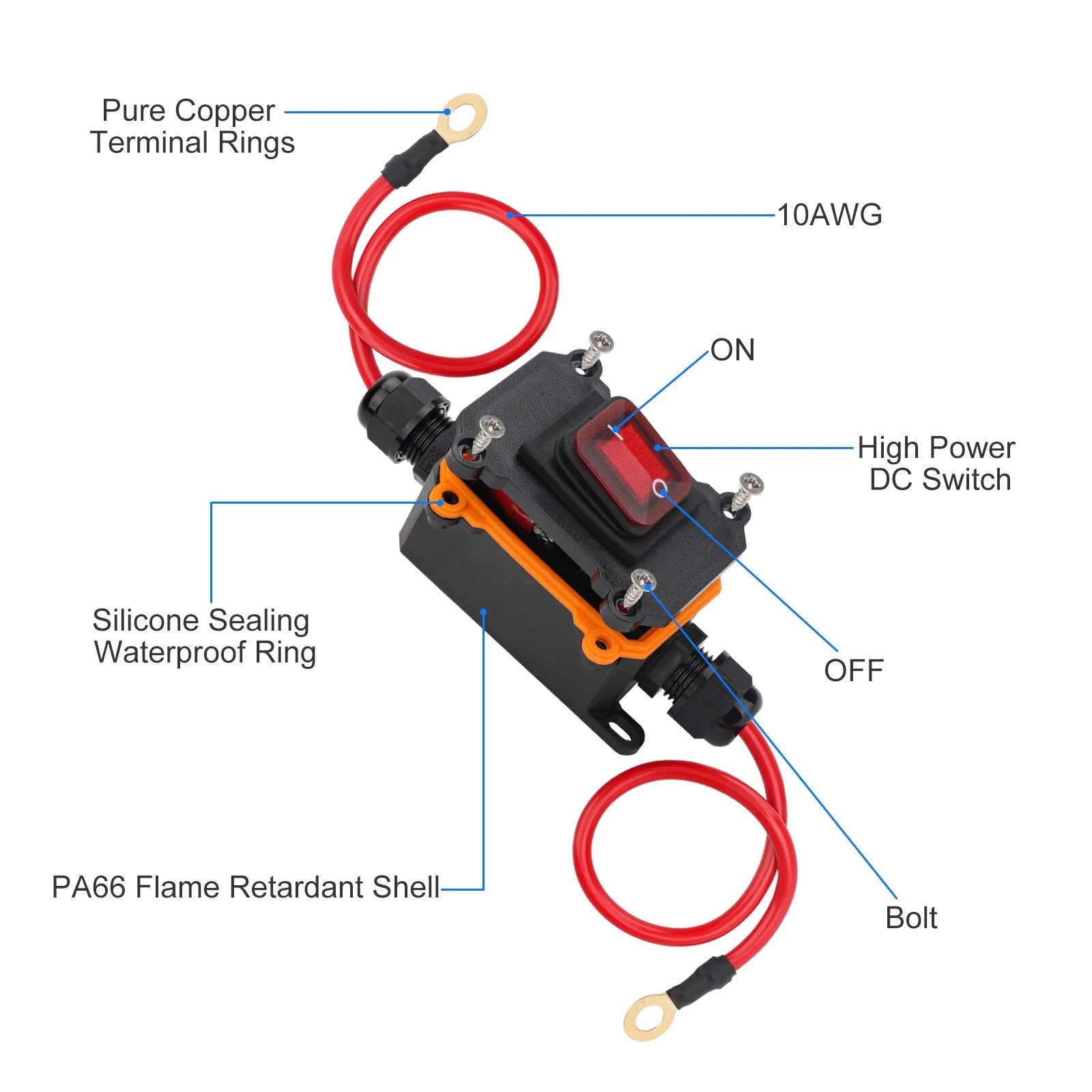 DC 12V-24V Inline Cord Switch IP67 Waterproof Outdoor ON/Off Toggle Switch