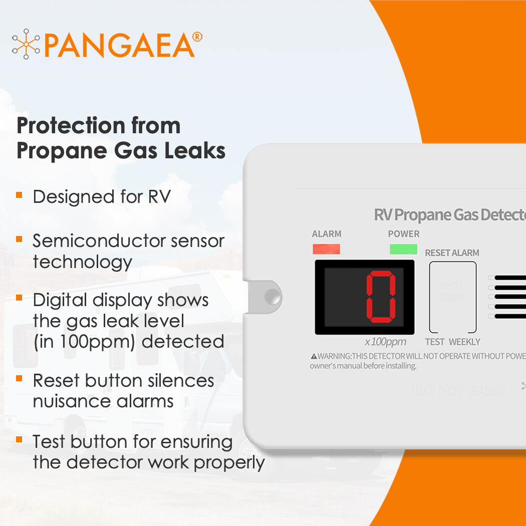 PANGAEA Digital RV Propane Gas Detector with Loud 85dB Alarm 12vDC, LED Display