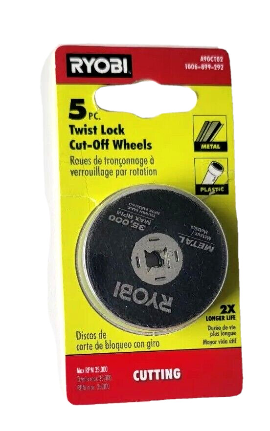 Ryobi 5pc Twist Lock Cut-off Wheels .for Metal. Up to 35,000 Rpm max.