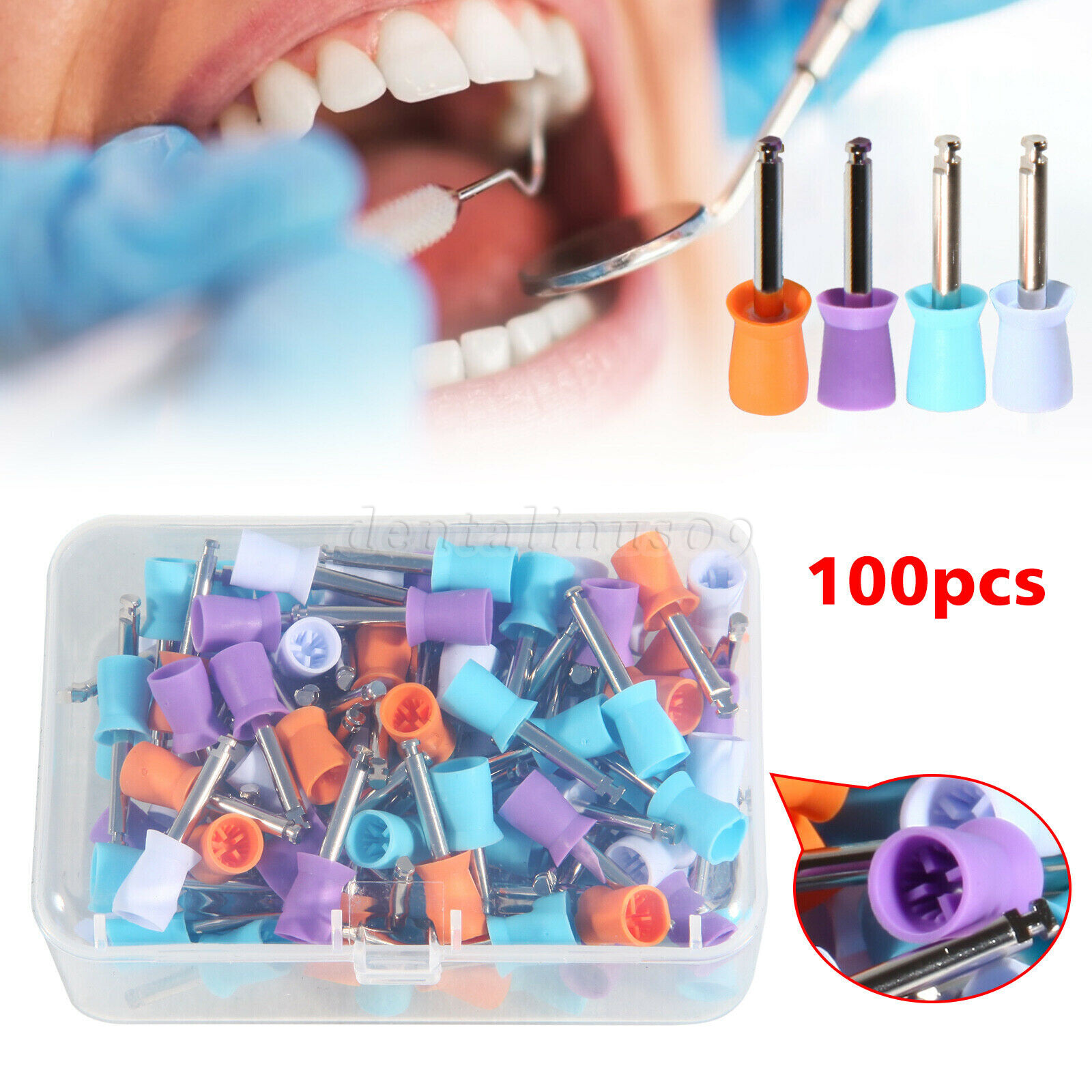 100PCS Mixed Colors Dental Prophy Tooth Polishing Cups Latch Type Rubber SA