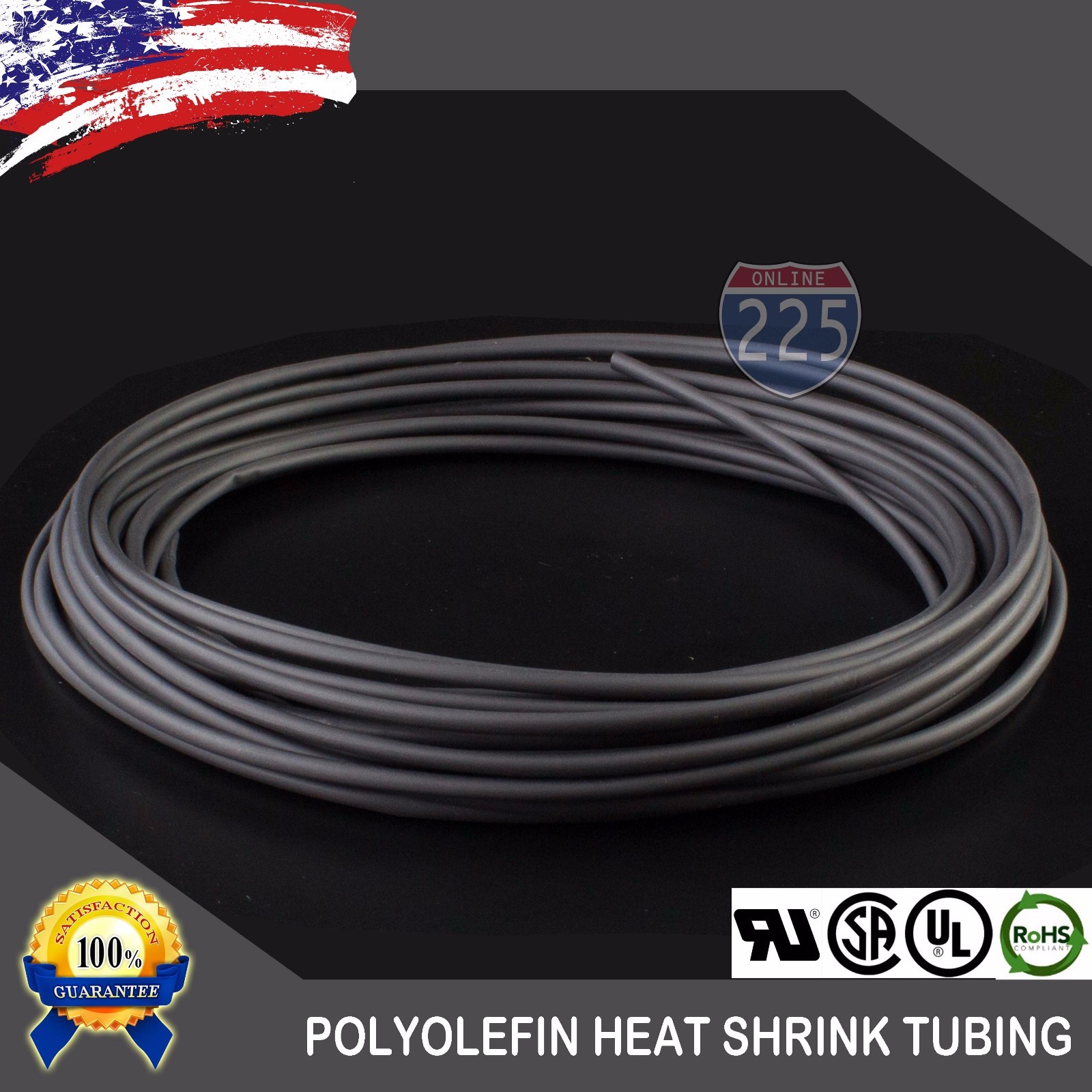 100 FT. 100′ Feet BLACK 1/8″ 3mm Polyolefin 2:1 Heat Shrink Tubing Tube Cable UL