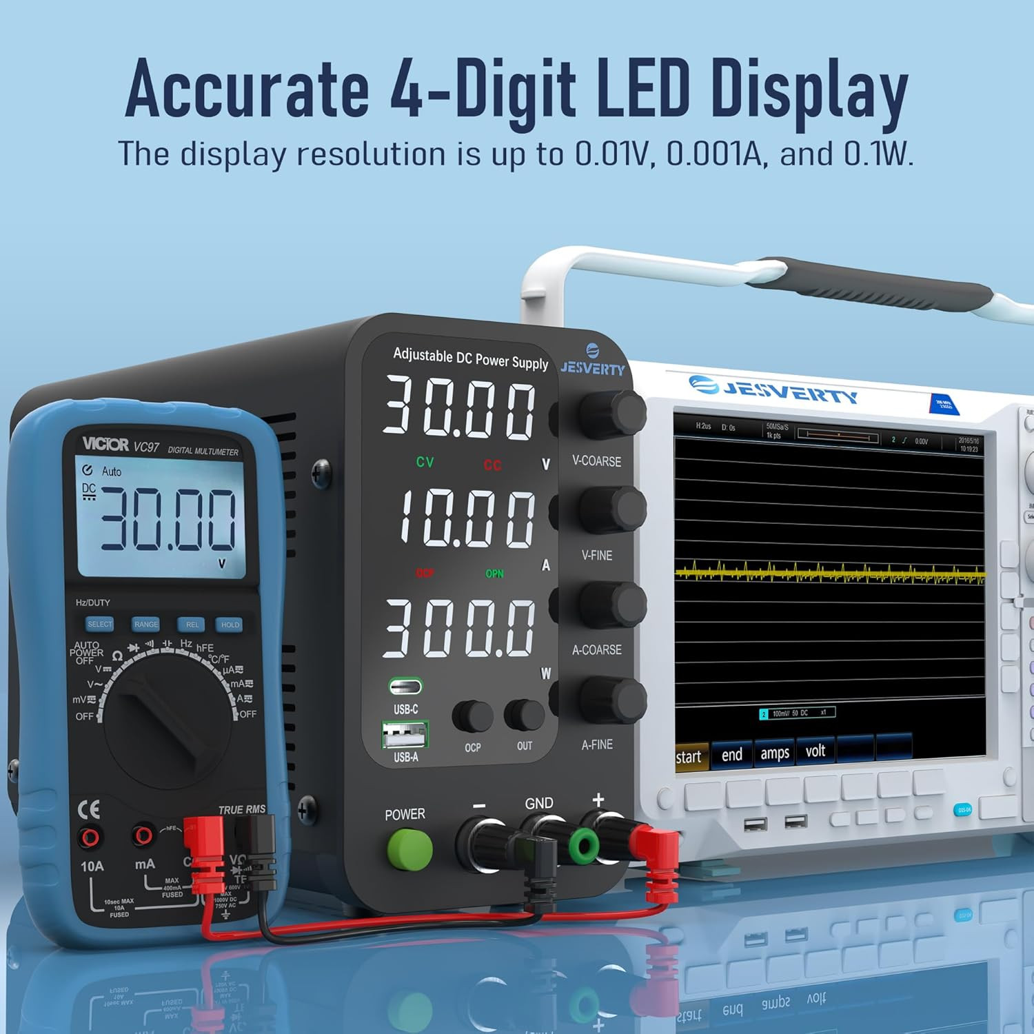 DC Power Supply Variable, 0-32V 0-10A Switching Bench Power Supply with 20W USB