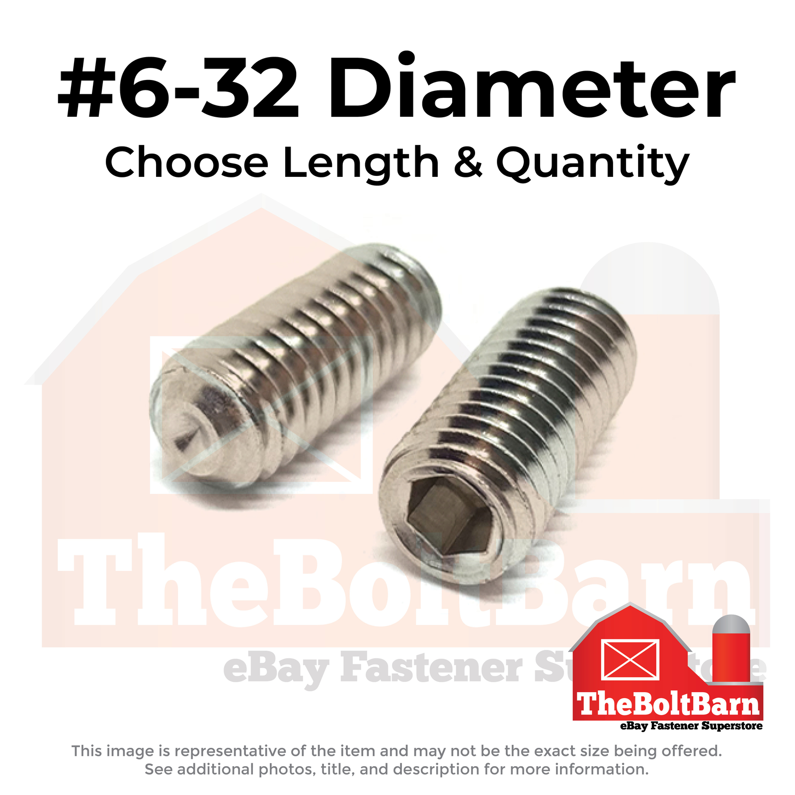 #6-32 Stainless Steel Cup Point Allen Socket Set Screw (Choose Length & Qty)