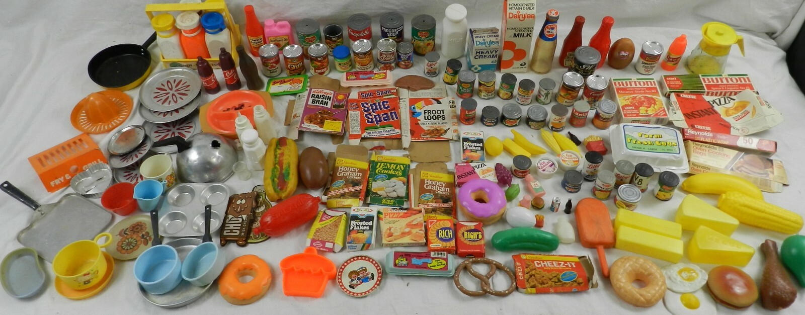 Vintage Faux Fake Food,Cans,Fruit,Butter,Milk,Eggs,Toy Play Kitchen lot of 150+