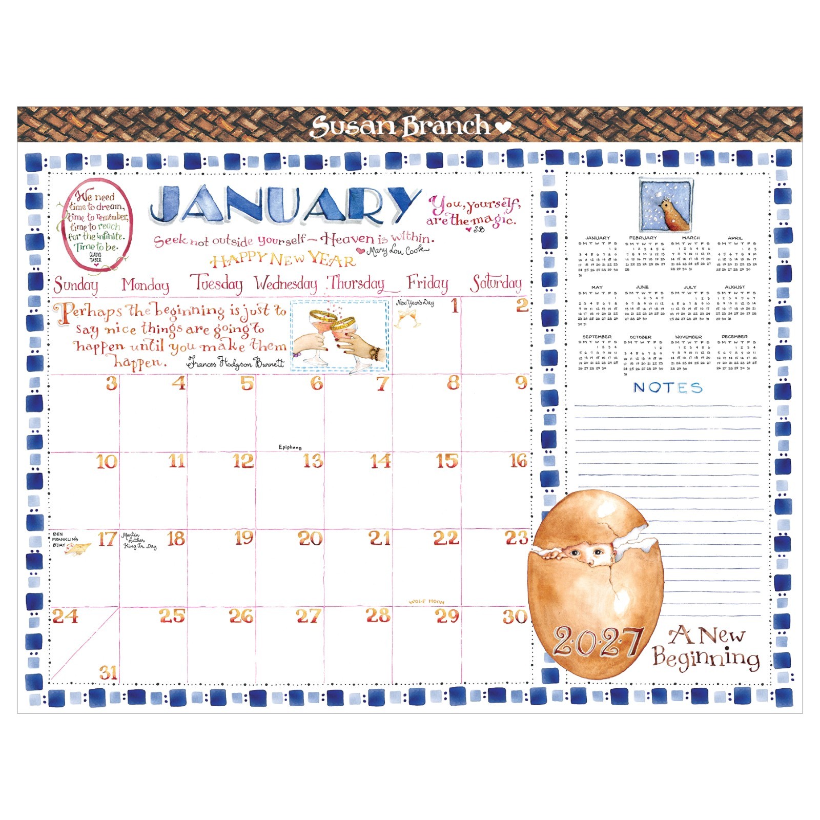 2027 Susan Branch Large Desk Pad Monthly Blotter Calendar