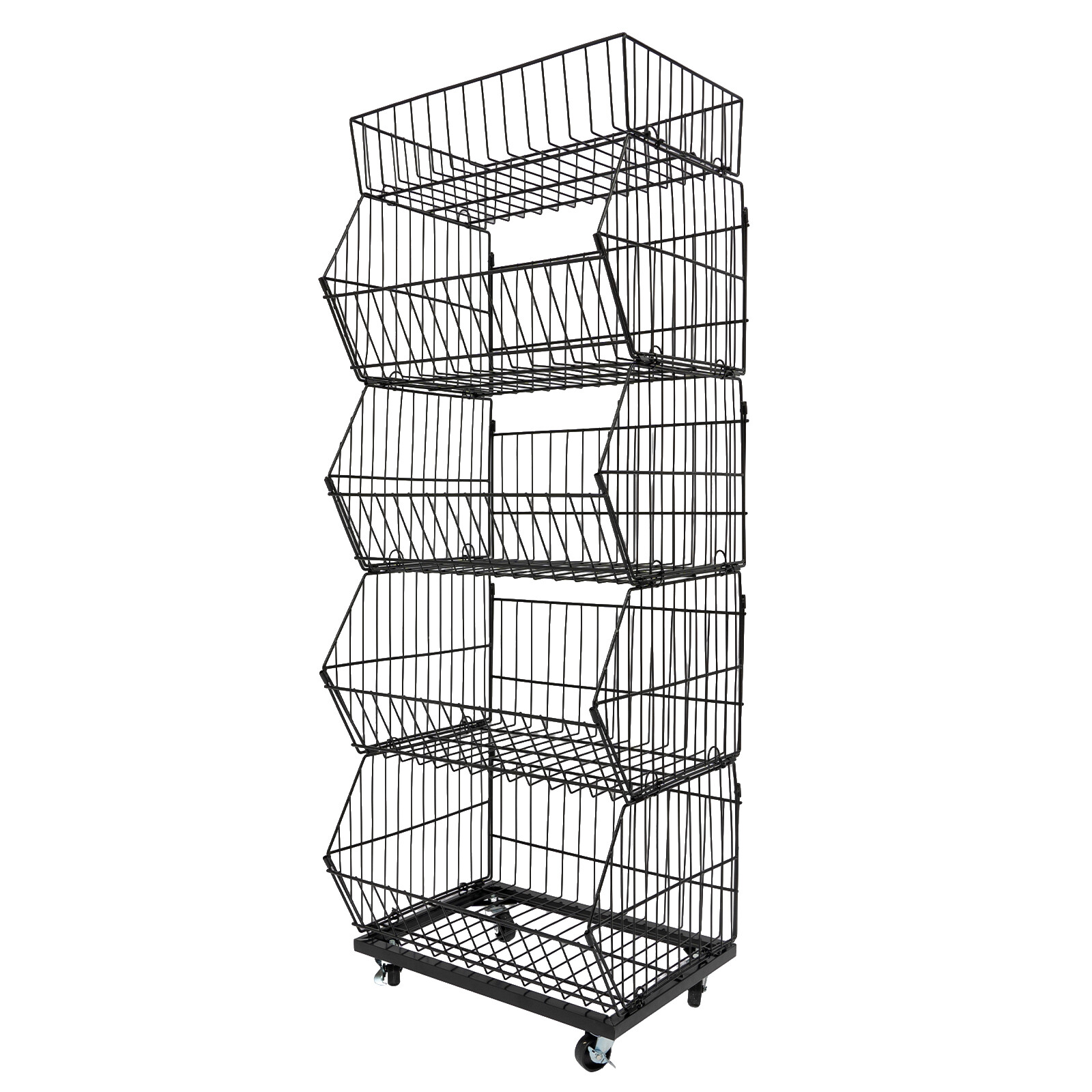 Movable Merchandise Display Rack Steel Retail Storage Basket Rack 5-Tiers Black