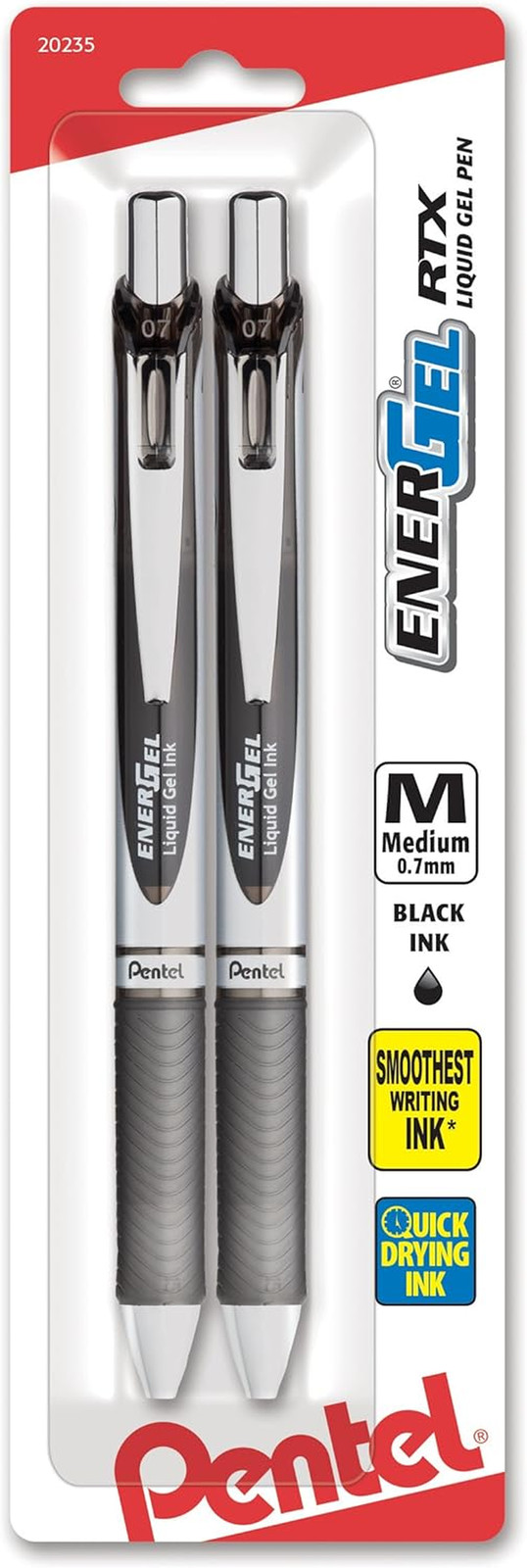 Energel RTX Retractable Liquid Gel Pen, (0.7Mm), Medium Line, Metal Tip, Black I