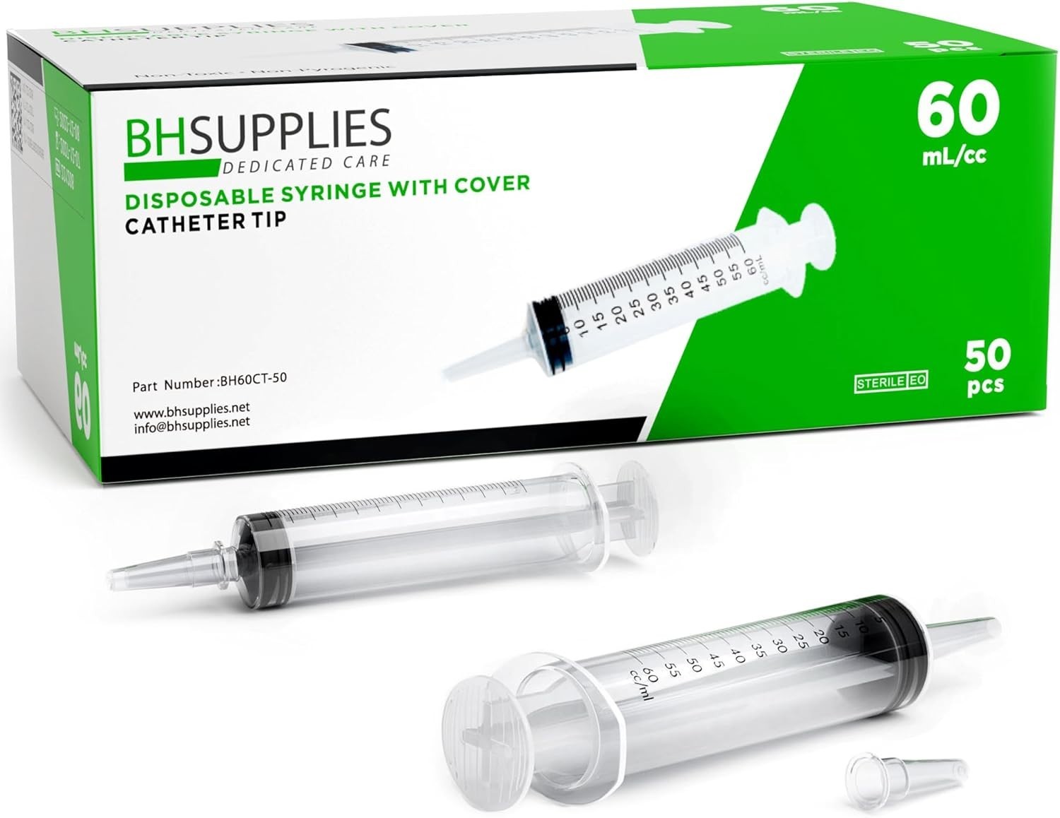 60mL Syringe Catheter Tip Sterile No Needle Pack of 50 Medical Supplies