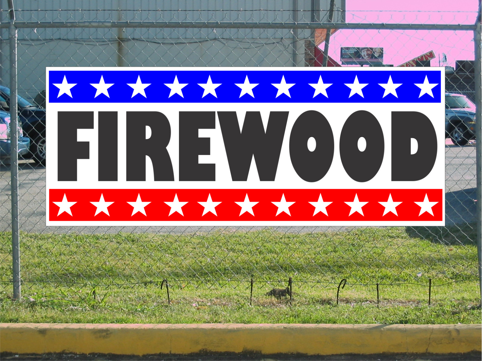 Stars & Stripes FIREWOOD Banner Sign NEW 2X5