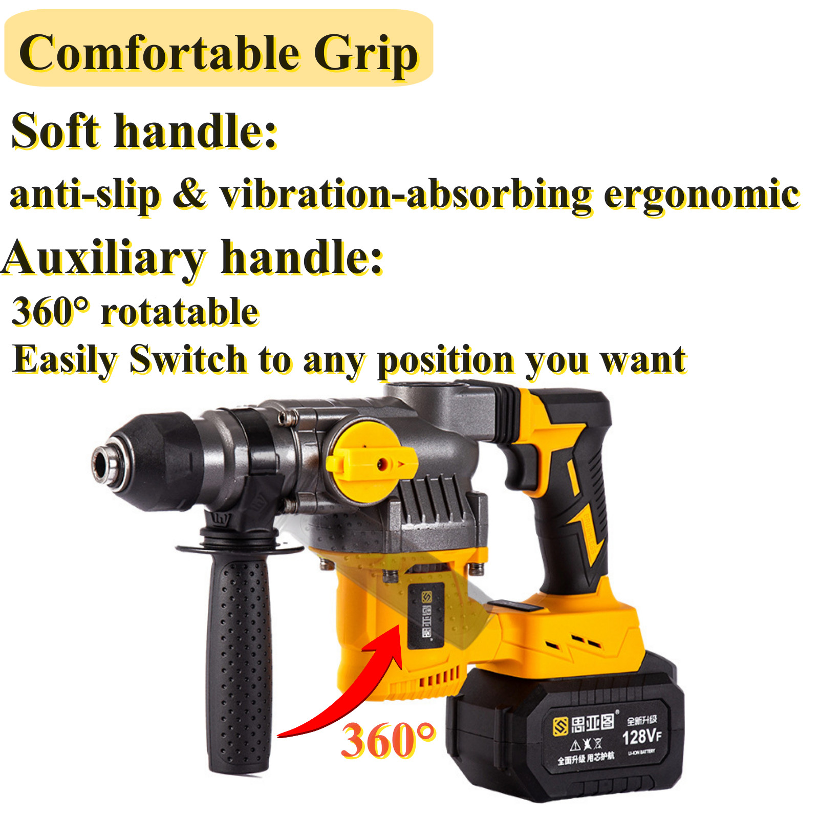 2 Mode SDS-Plus Rotary Hammer Drill 1400r/min Cordless Drill w/ 80cm Drill Bit
