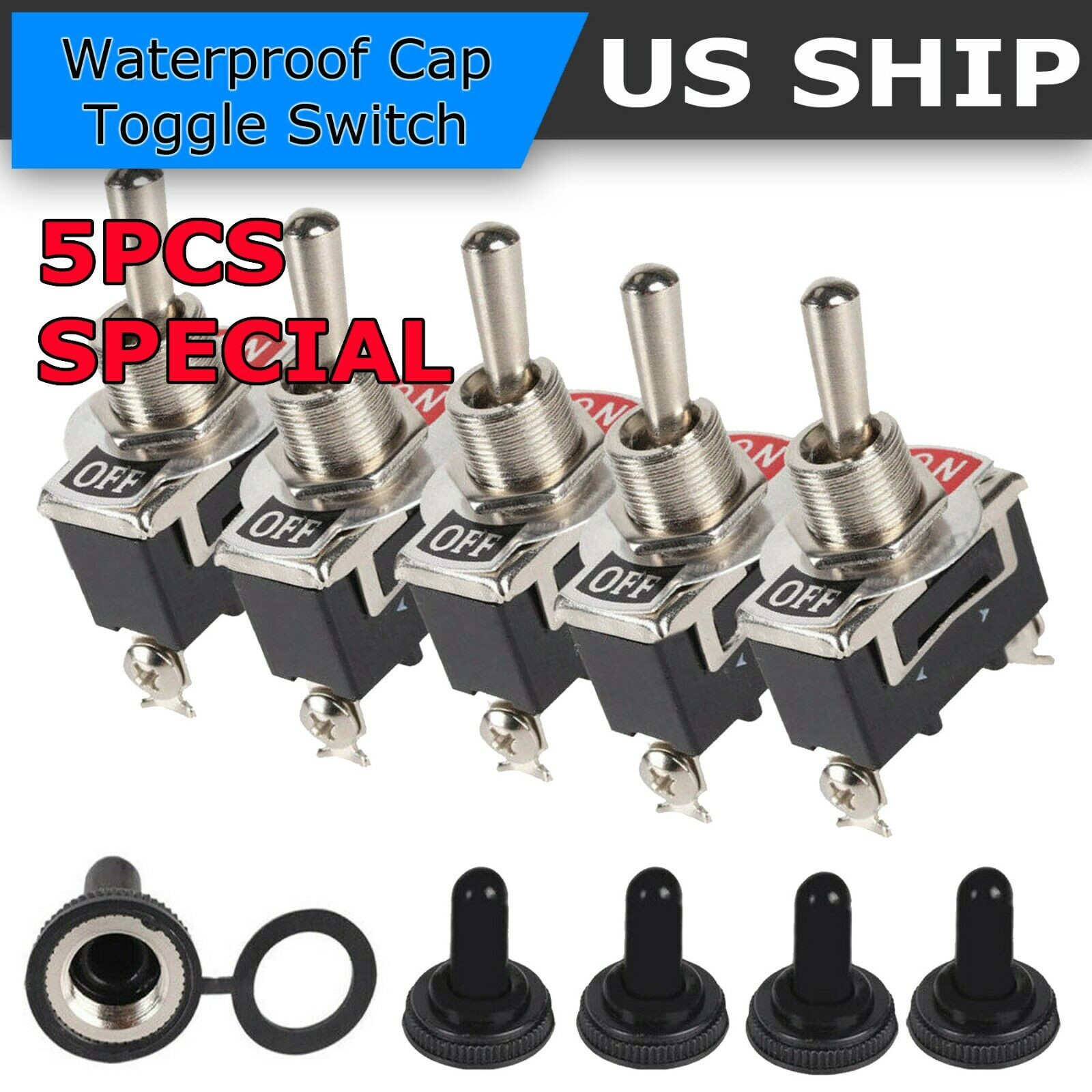 5X Toggle SWITCH ON/OFF Heavy Duty 15A 250V SPST 2 Terminal Car Boat -Waterproof