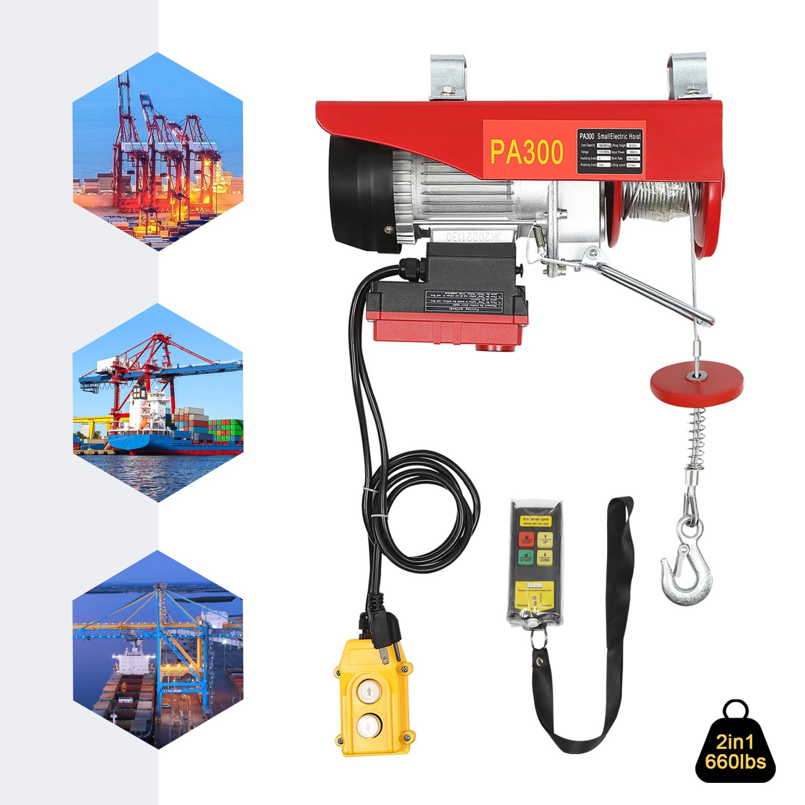 Electric Hoist 660LBS W/ Wireless Remote Control & Single/Double Slings Winch