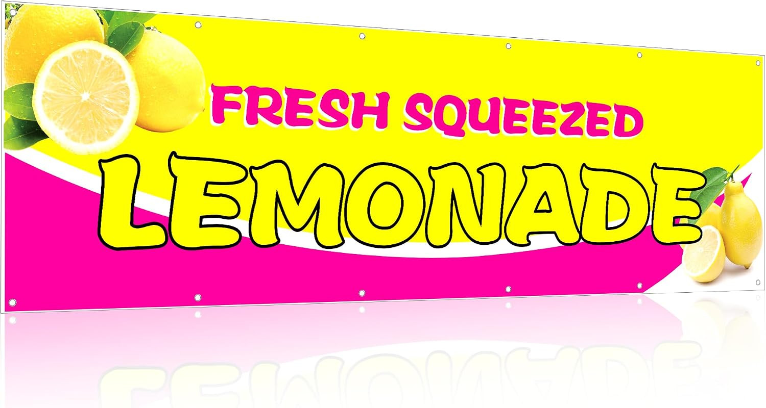 3 X 10 Ft Pink Lemonade Sign Vinyl Banner Fresh Squeezed Lemonade Stand Supplies