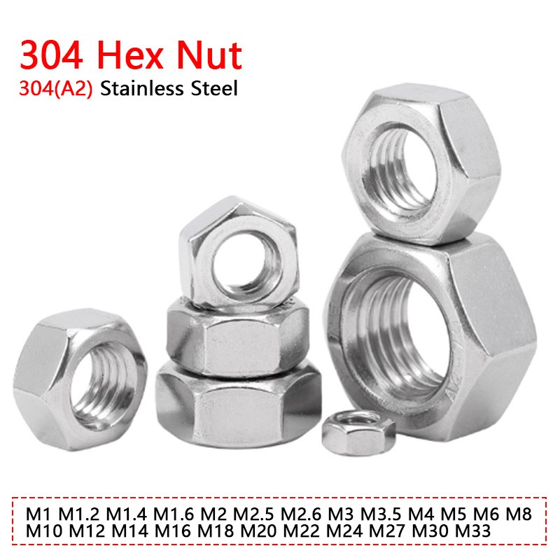 M1 M1.2 M1.4 M1.6 M2 M2.5 M2.6 M3 – M33 A2 Stainless Steel Hexagon Hex Full Nuts