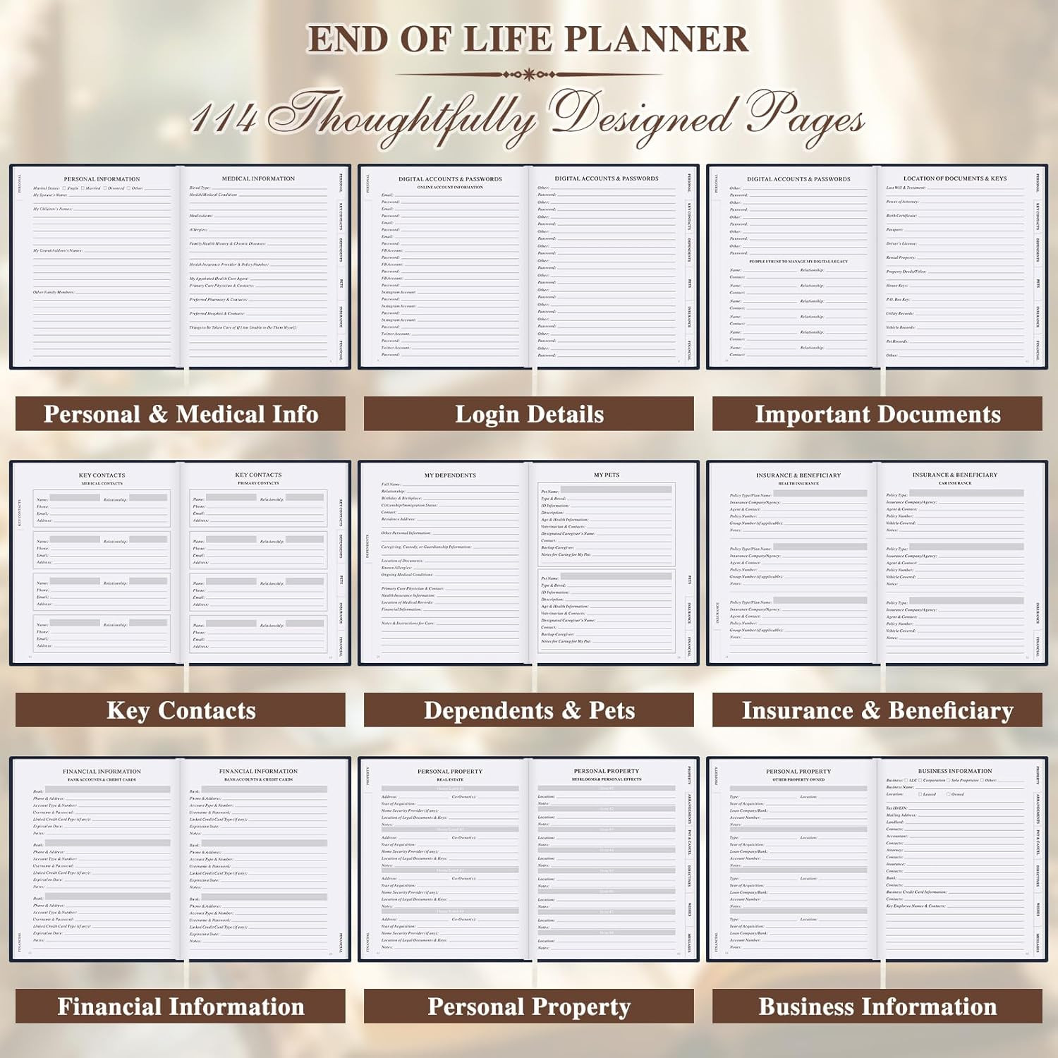 End of Life Planner Death Organizer with Tabs, Final Wishes & Financial Estate P
