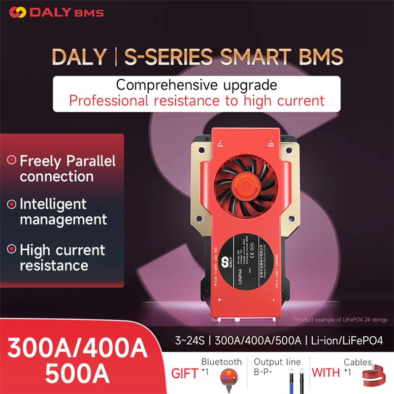 DALY Smart BMS Li-ion LiFePO4 3S-24S 300A/400A/500A For Lithium 18650 BAT