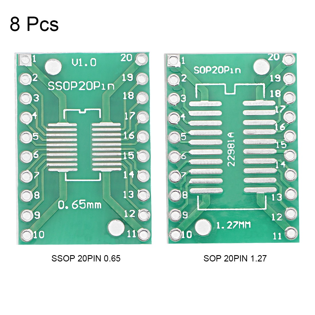 8pcs SSOP 20PIN 0.65 / SOP 20PIN 1.27 to DIP Adapter PCB Board Devices Converter