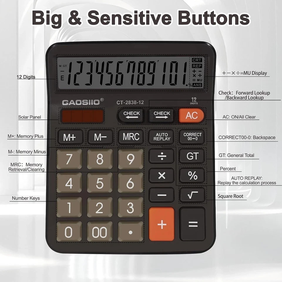 Desktop Calculator, Extra Large 5 Inch LCD Display, Desk Calculator, 12 Digits,
