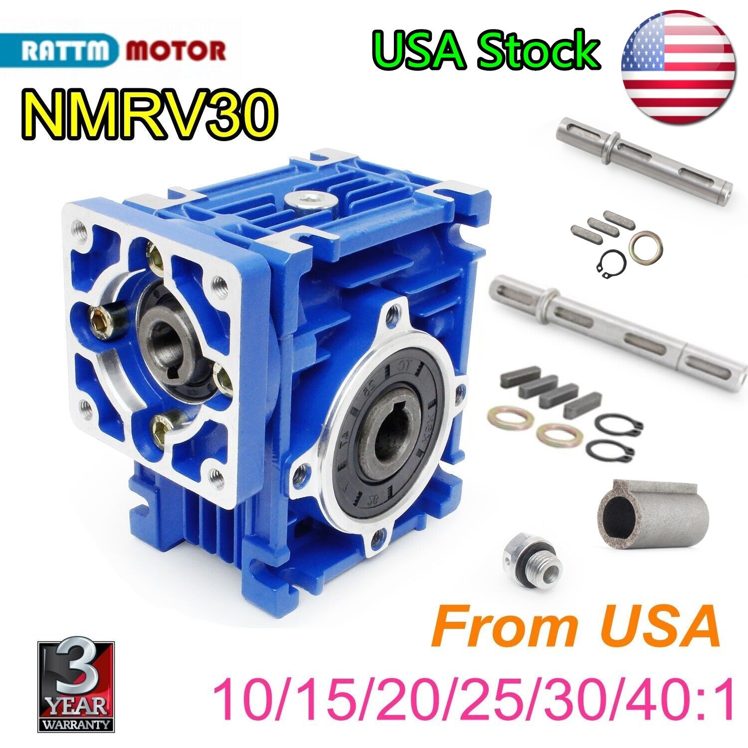 【USA】 NMRV030 Worm Gear Reducer 10/15/20/25/30/40:1 Nema23 Stepper Motor Gearbox