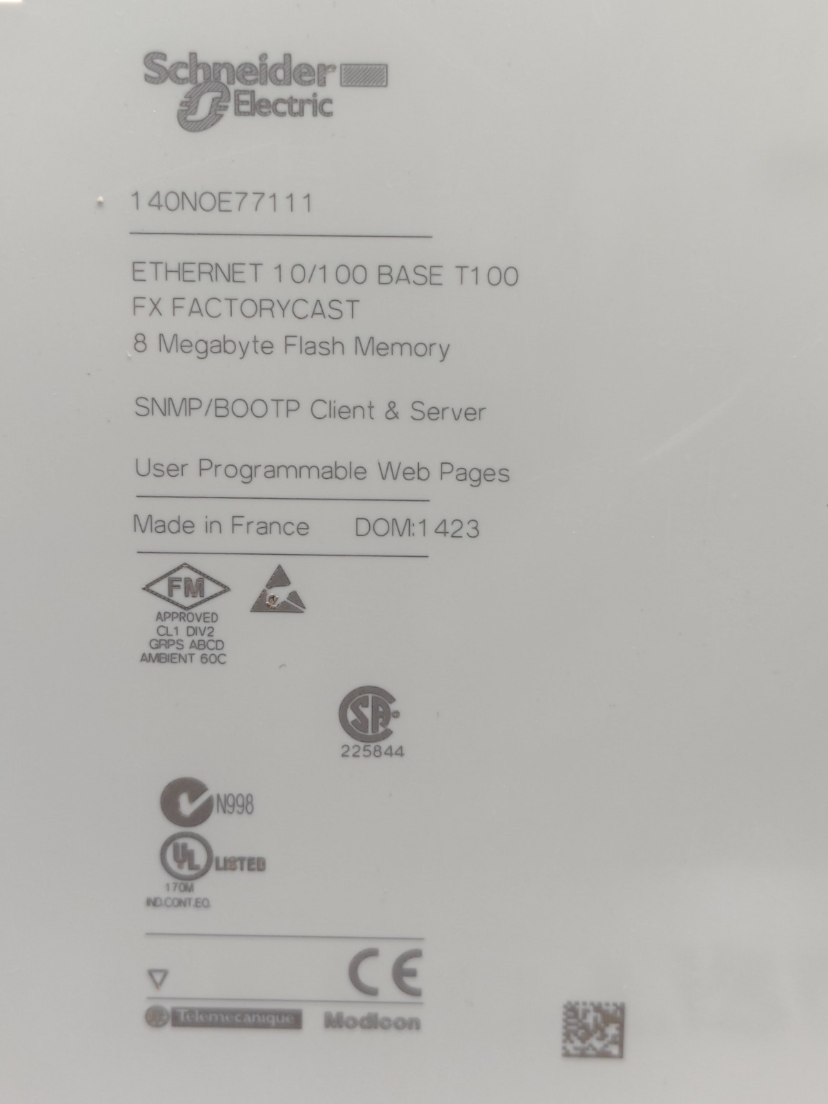 SCHNEIDER ELECTRIC 140NOE77111 ETHERNET NETWORK TCP/IP MODULE ( USED CONDITION )