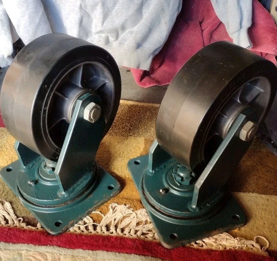 [2] COLSON CASTORS 4″x10″Wheels 12-1/2″ Height 47 lbs each NOS See pics details.